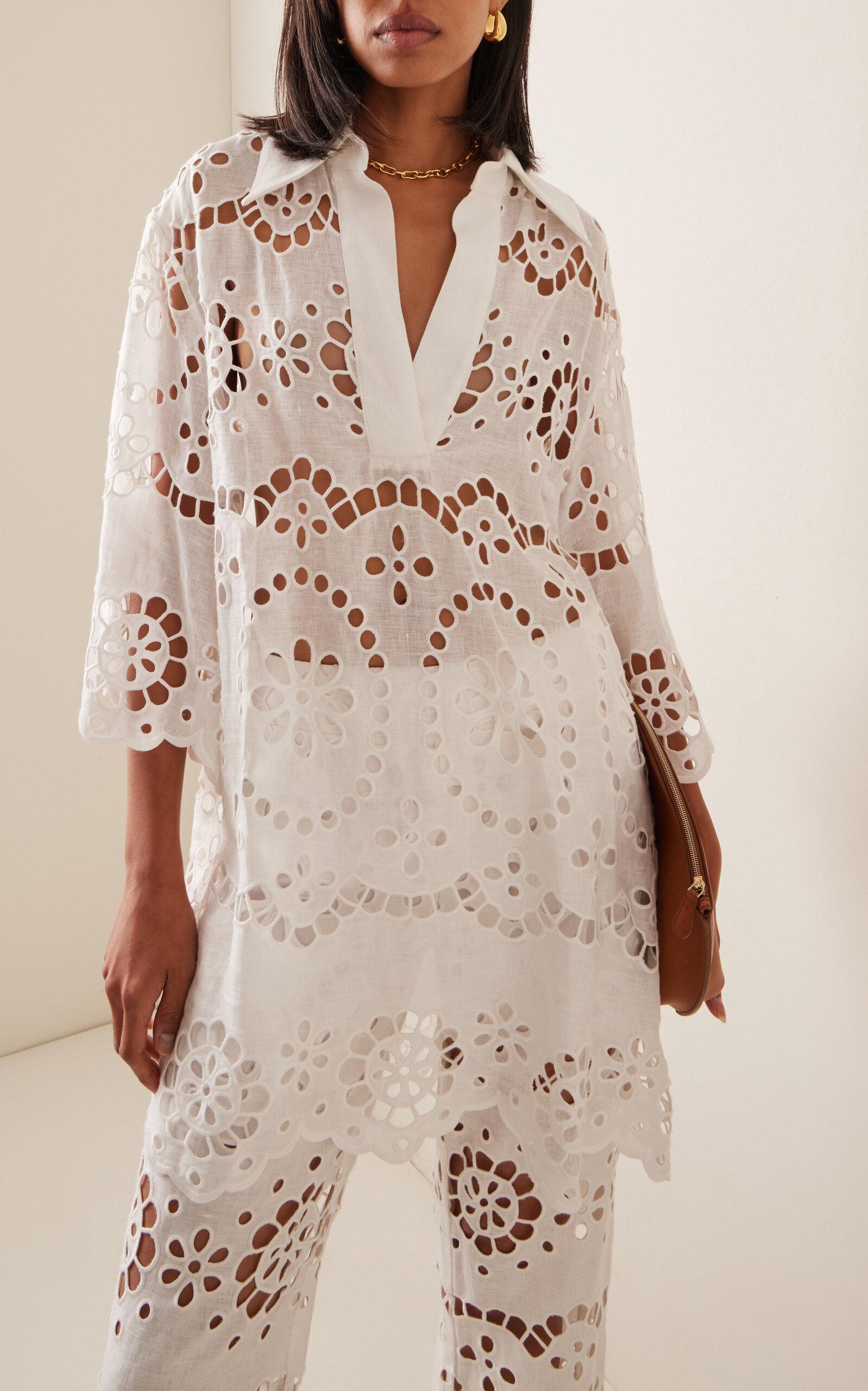 Zimmermann Lexi Lace Linen Tunic Top in White | Lyst Zimmermann Lexi Lace Linen Tunic Top in White | Lyst
