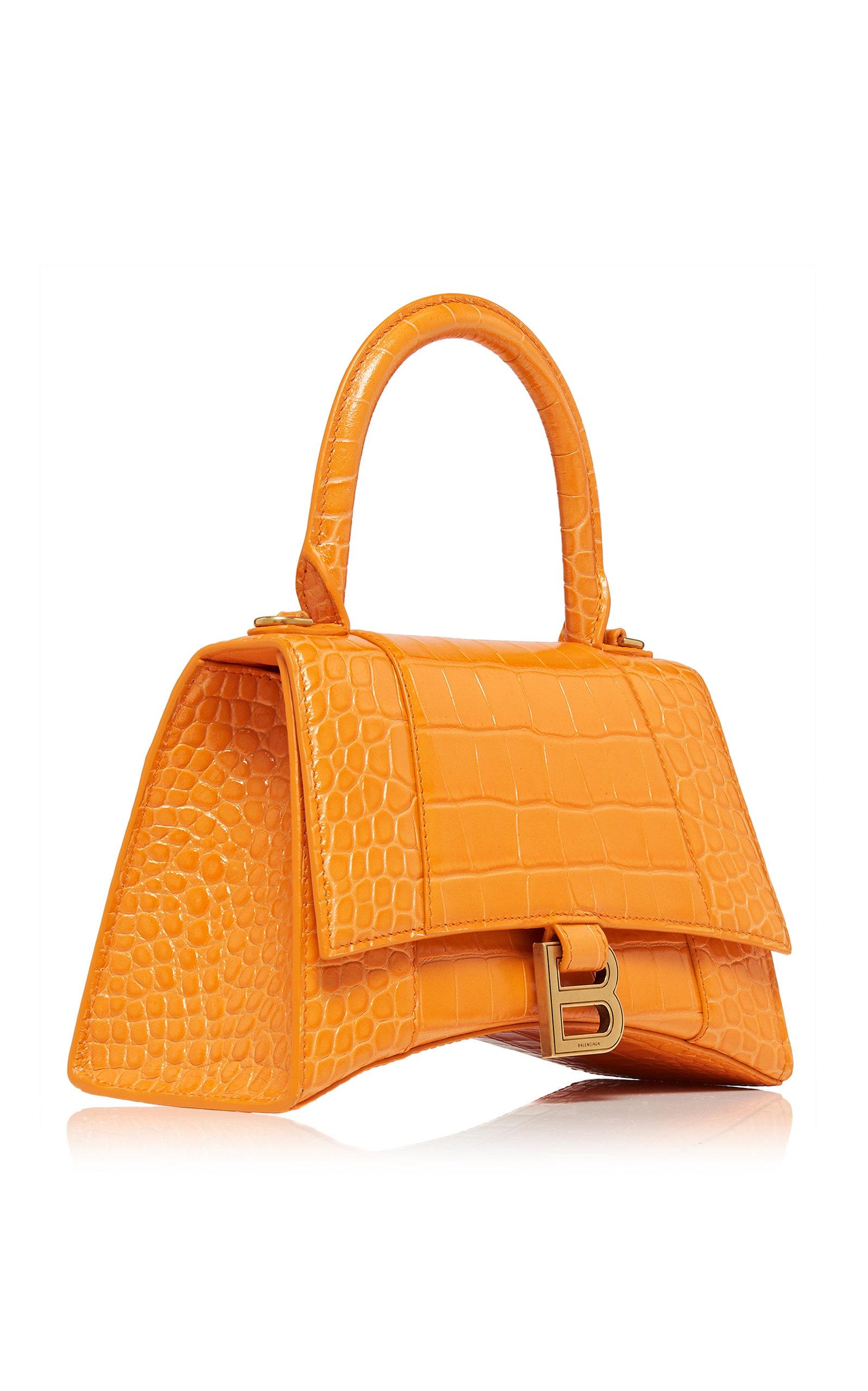 Balenciaga Hourglass Mini Croc-effect Leather Bag in Orange - Lyst