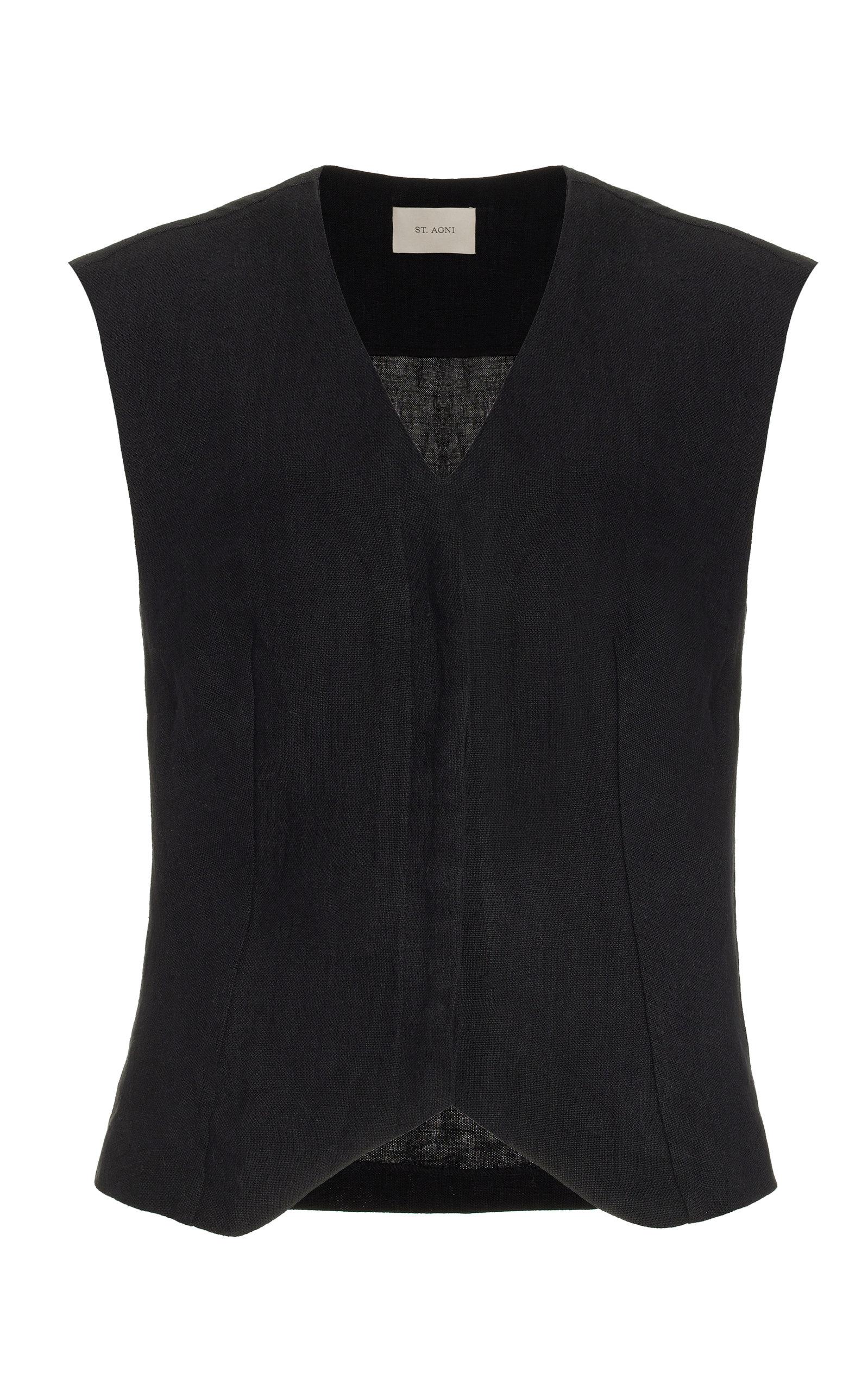 St. Agni Linen-blend Vest in Black | Lyst