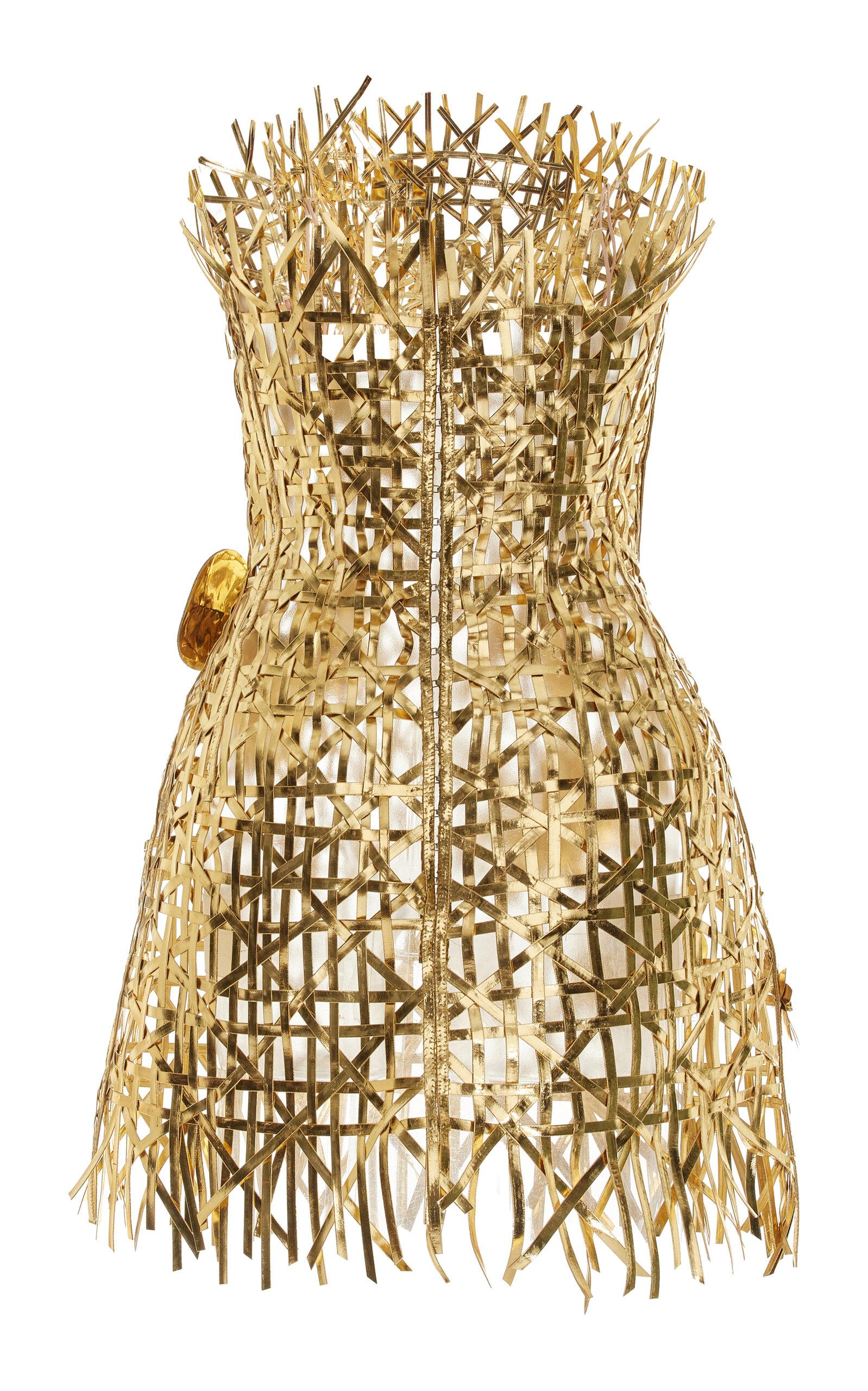 Oscar de la Renta Lattice-cut Metallic Faux Leather Mini Dress | Lyst Oscar de la Renta Lattice-cut Metallic Faux Leather Mini Dress | Lyst