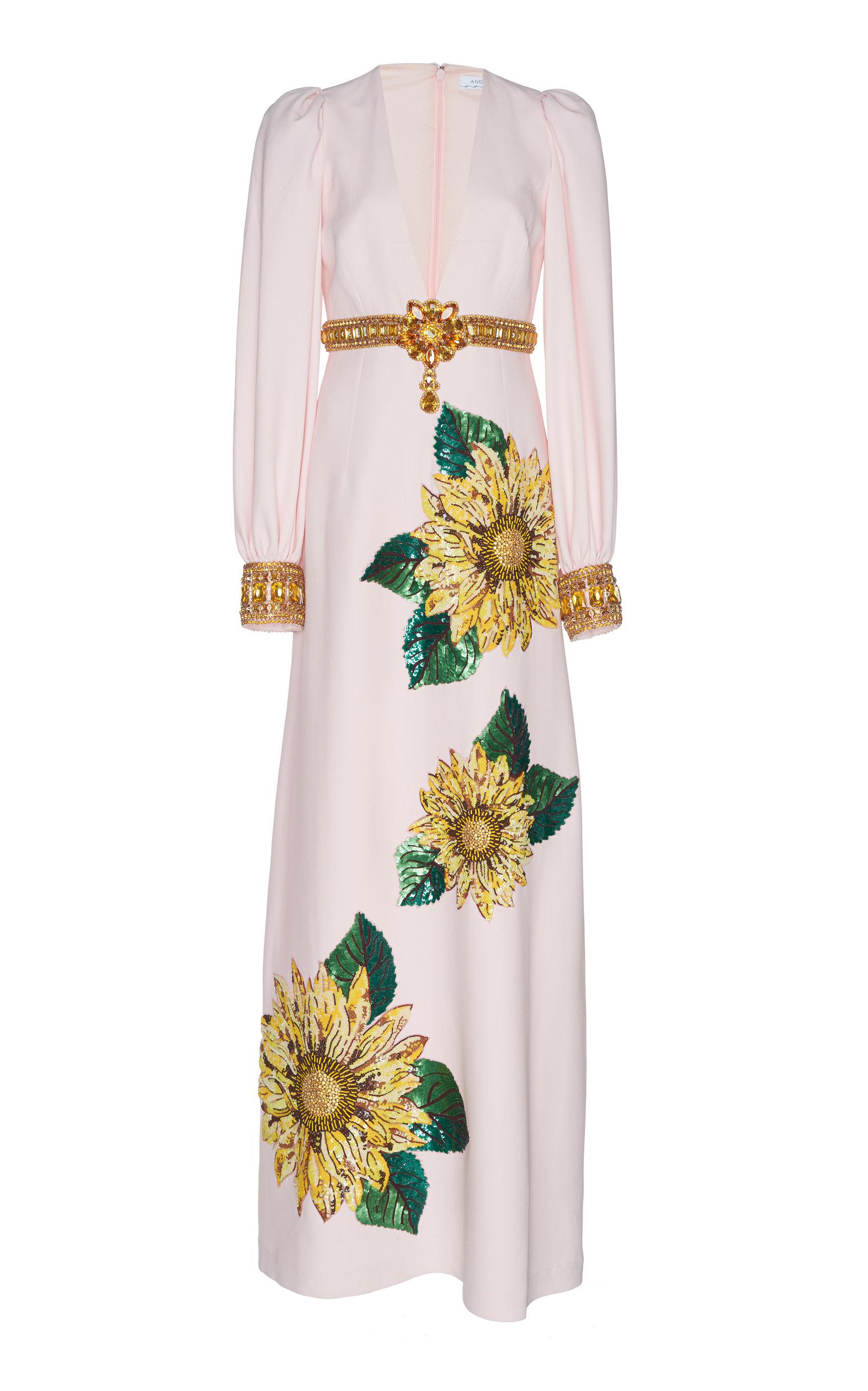 Andrew Gn Floral Long Sleeve Embroidered Gown - Lyst