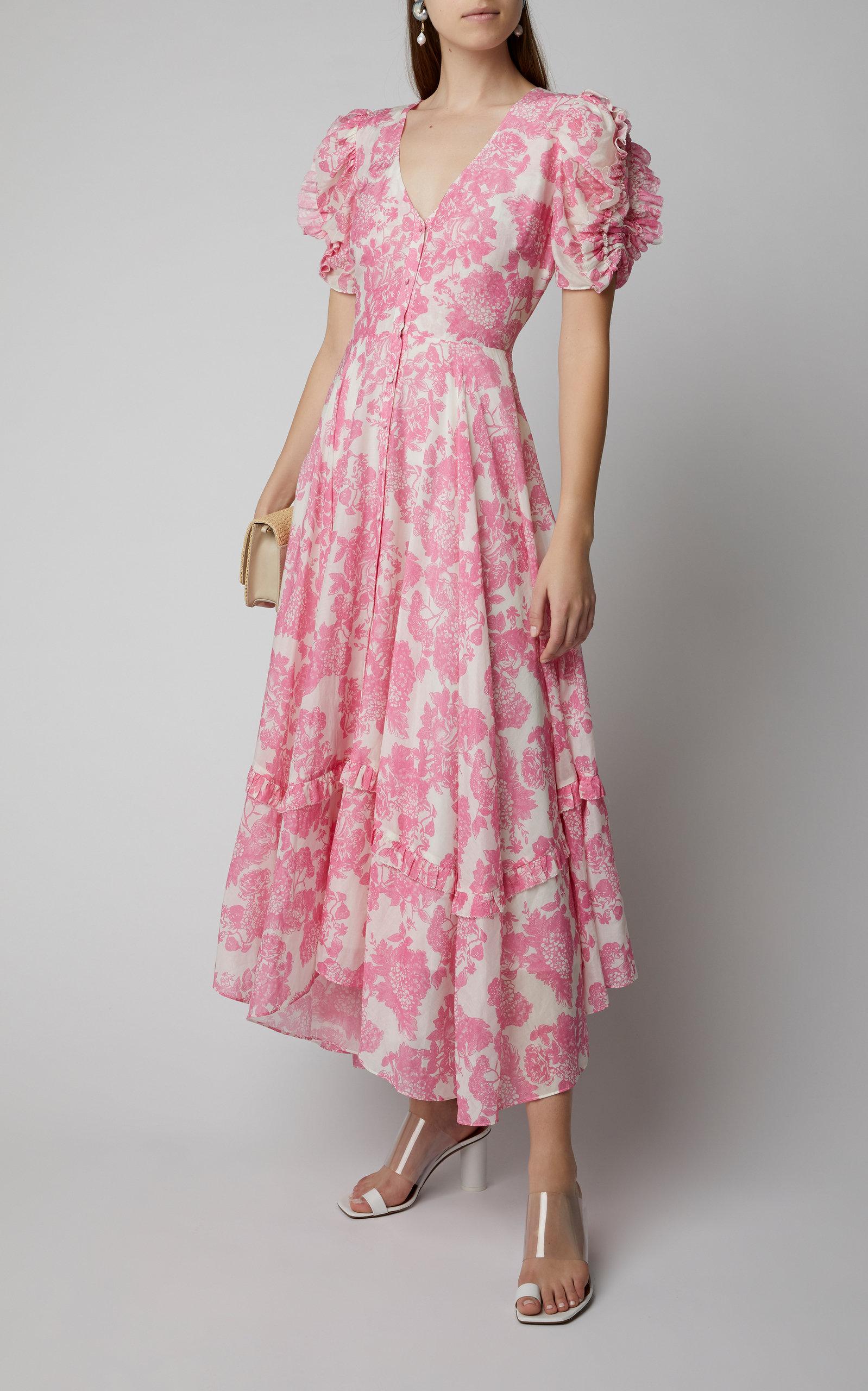 Cotton-voile Midi Dress in Pink ...