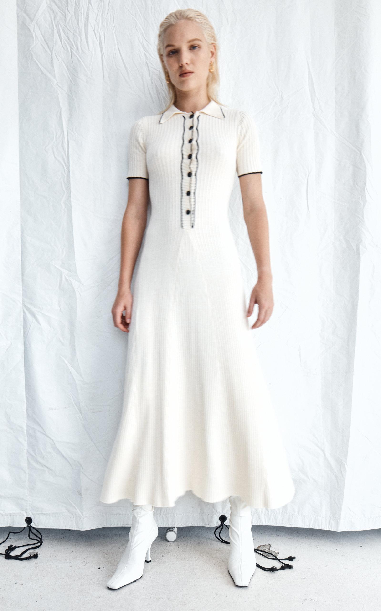 Anna Quan Laurel Ribbed-knit Cotton Maxi Polo Dress in White | Lyst