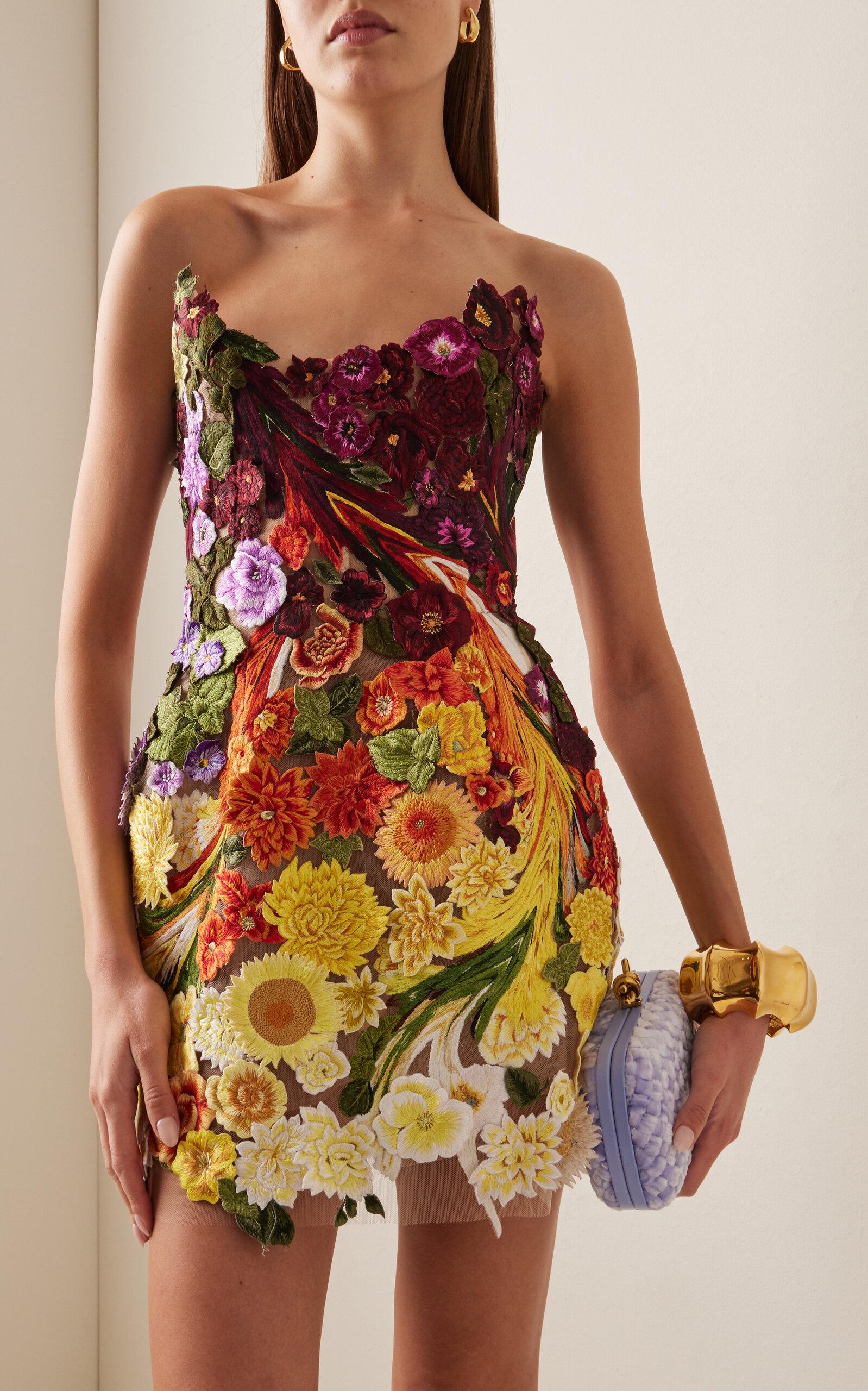 Oscar de la Renta Floral-embroidered Tulle Mini Dress | Lyst