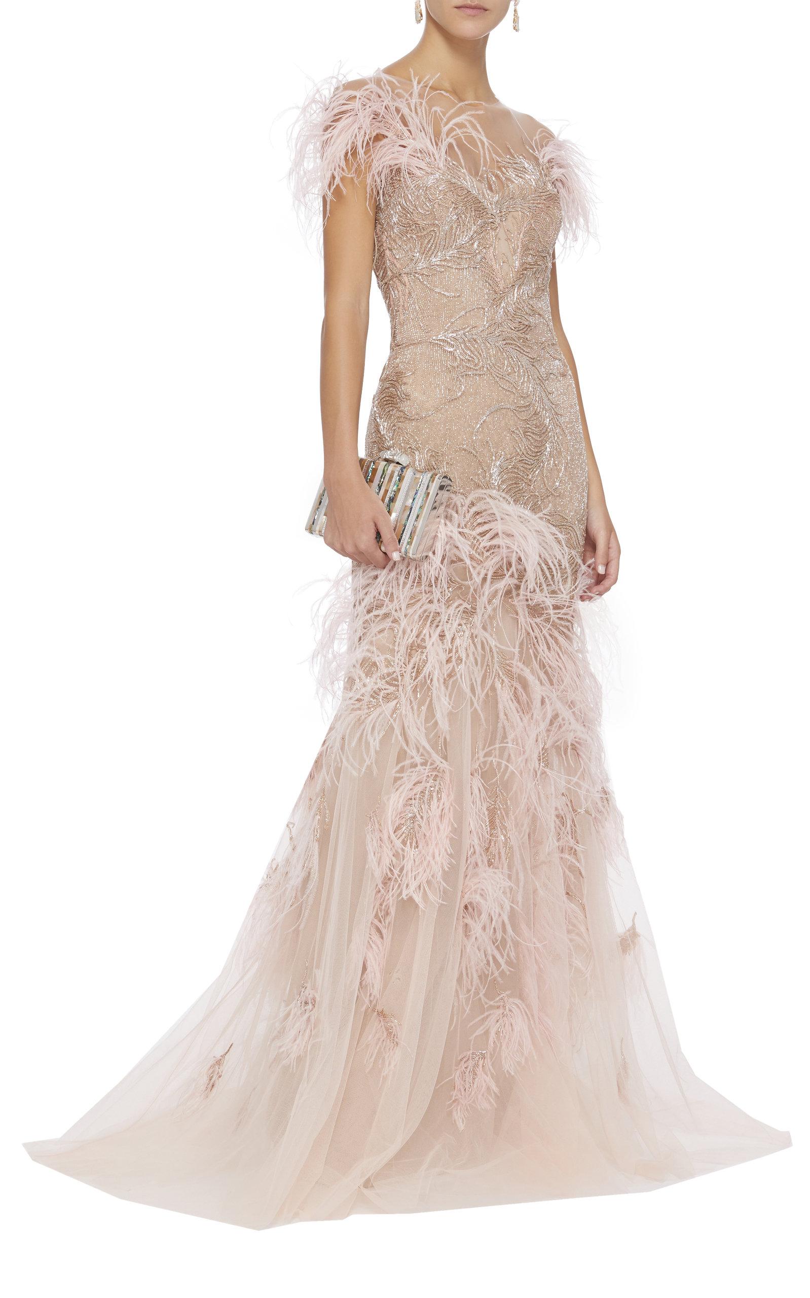 Marchesa Off The Shoulder Feather Gown in Pink - Lyst