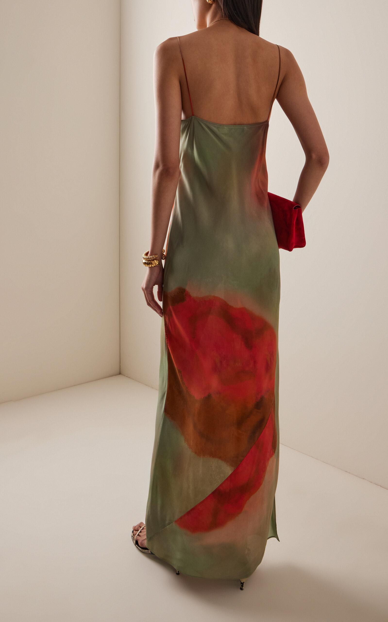 sir calle printed silk maxi slip dress Sir. Calle Printed Silk Maxi Slip Dress In Green - 40% Off