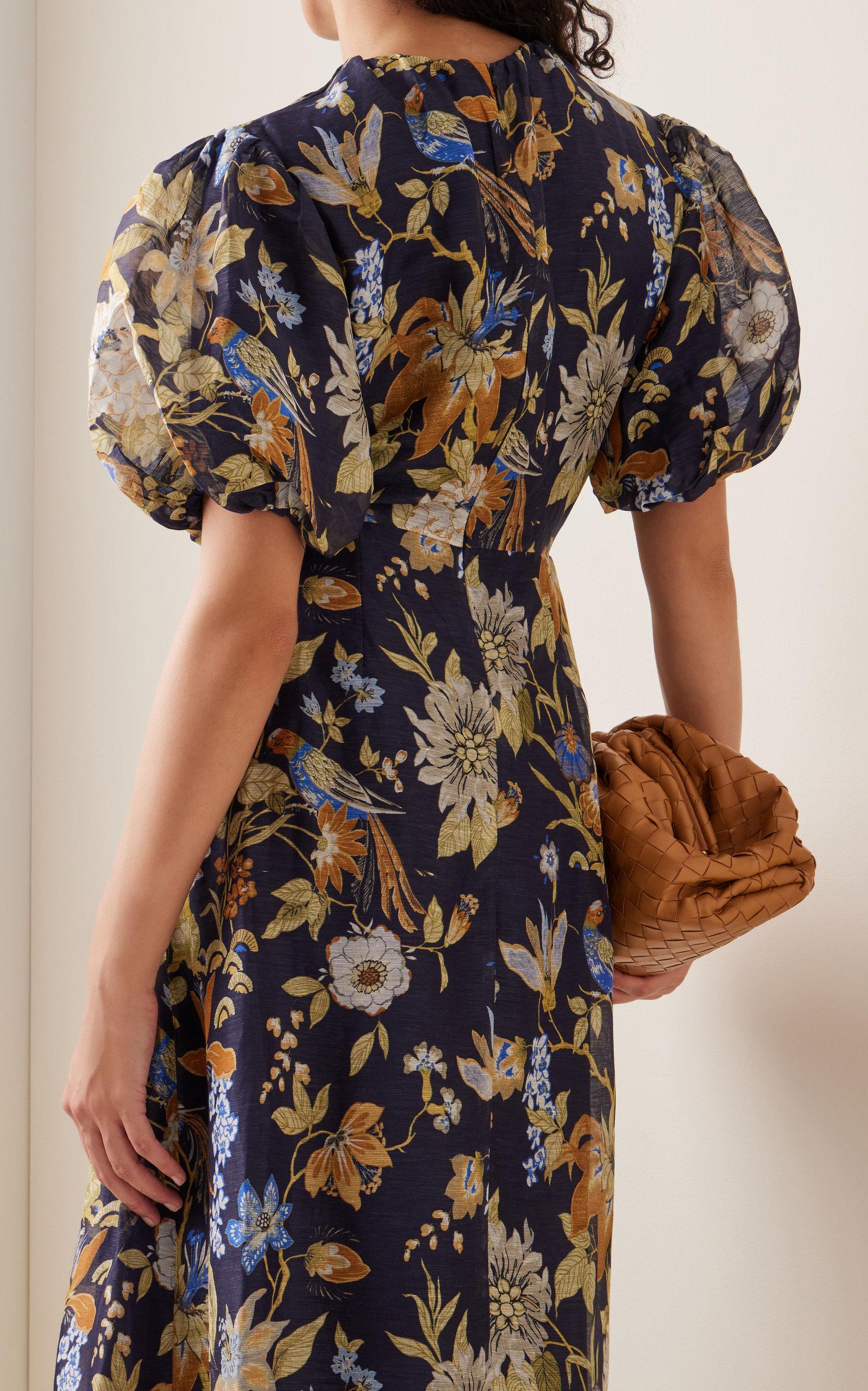 Floral Linen-silk Midi Dress 