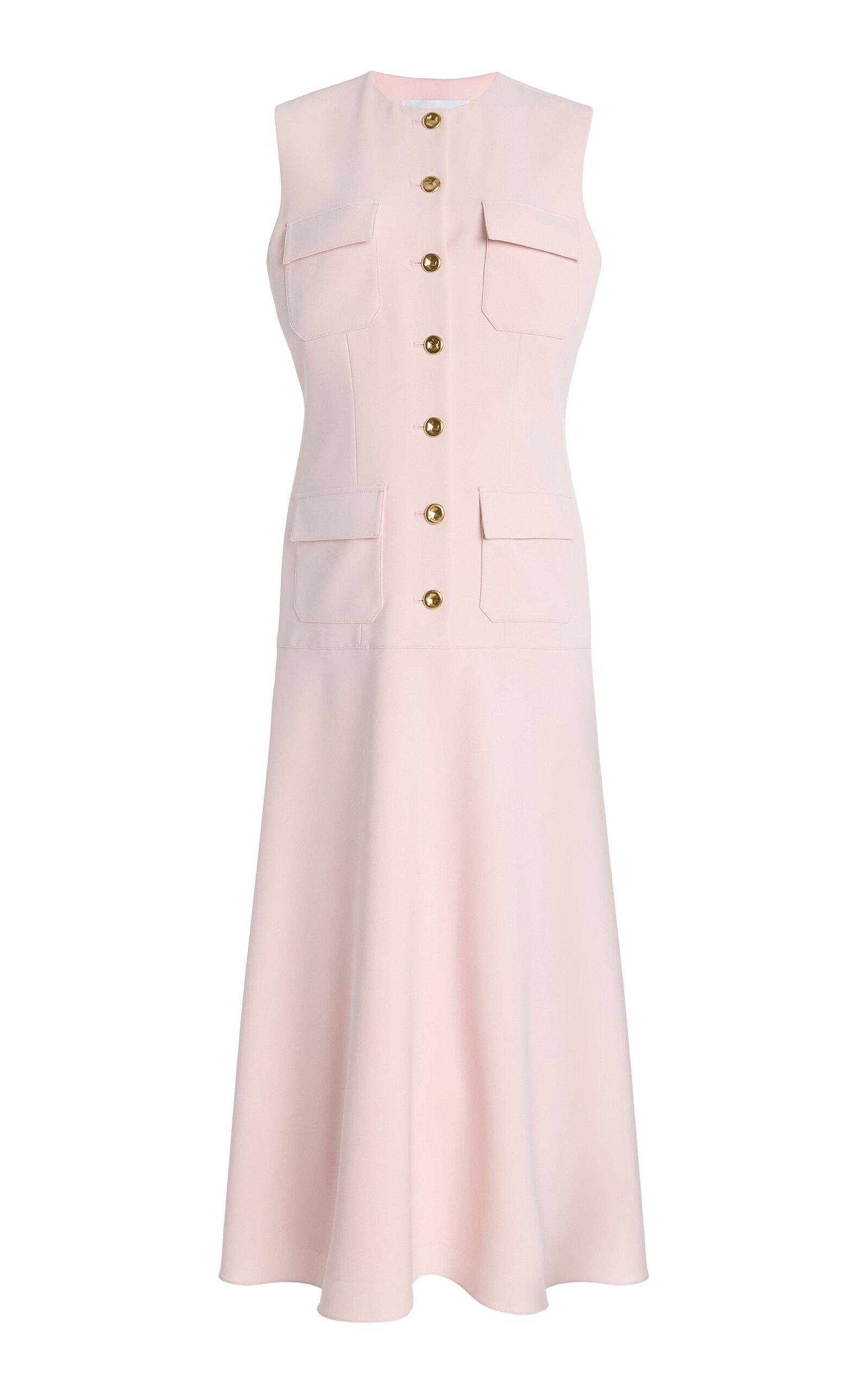 Brandon Maxwell Exclusive Riviera Buttoned Crepe Midi Dress in Pink | Lyst  UK