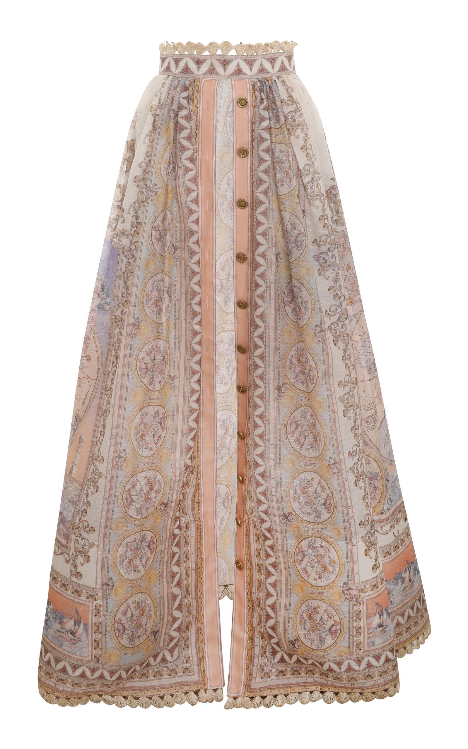 Zimmermann High Tide Linensilk Maxi Skirt in Natural Lyst