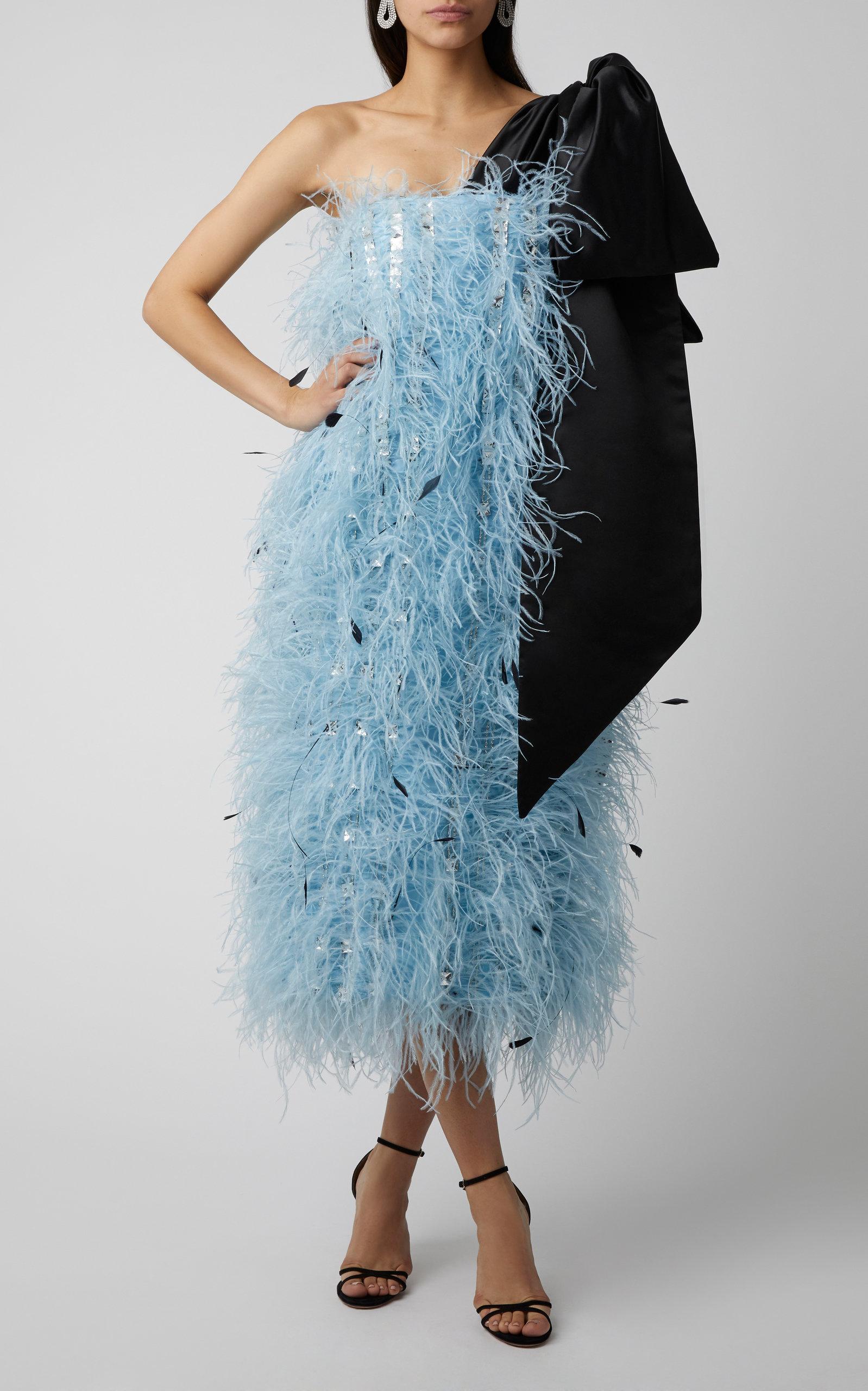 one shoulder feather dress