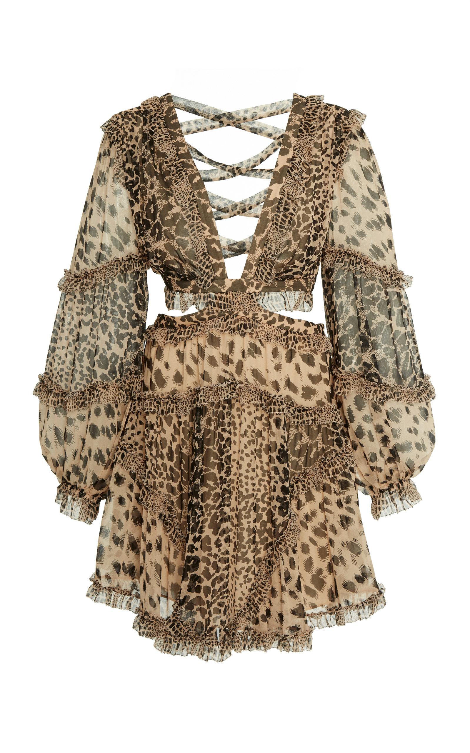 Zimmermann Allia Cutout Leopard-print Chiffon Mini Dress in Brown | Lyst