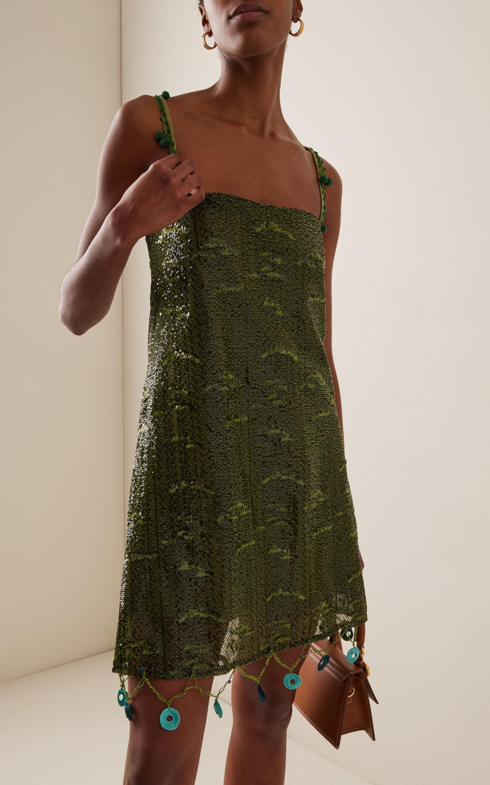 siedres green dress LUSTINA - Open-back sequin mini dress by SIEDRÉS main image 1