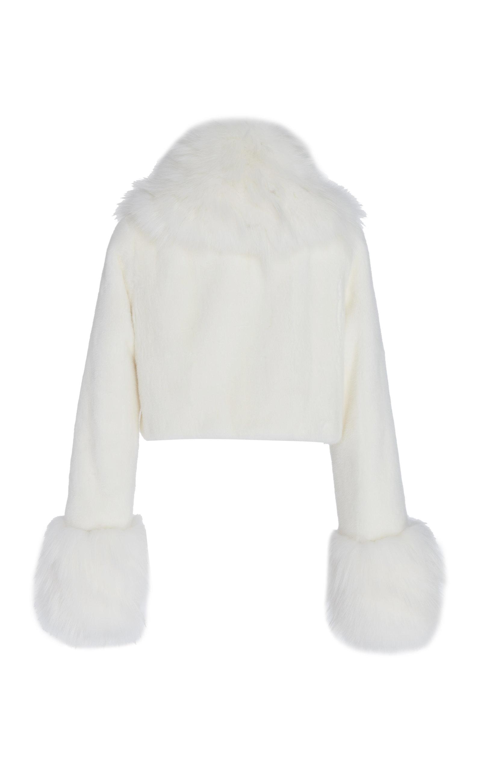Saks Potts Kim Cropped Fur Jacket in White | Lyst