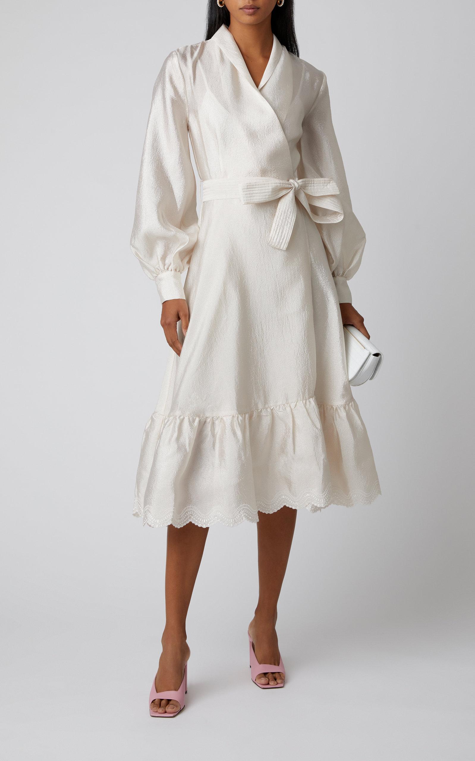 Stine Goya Synthetic Niki Ruffled Satin Wrap Dress in White | Lyst