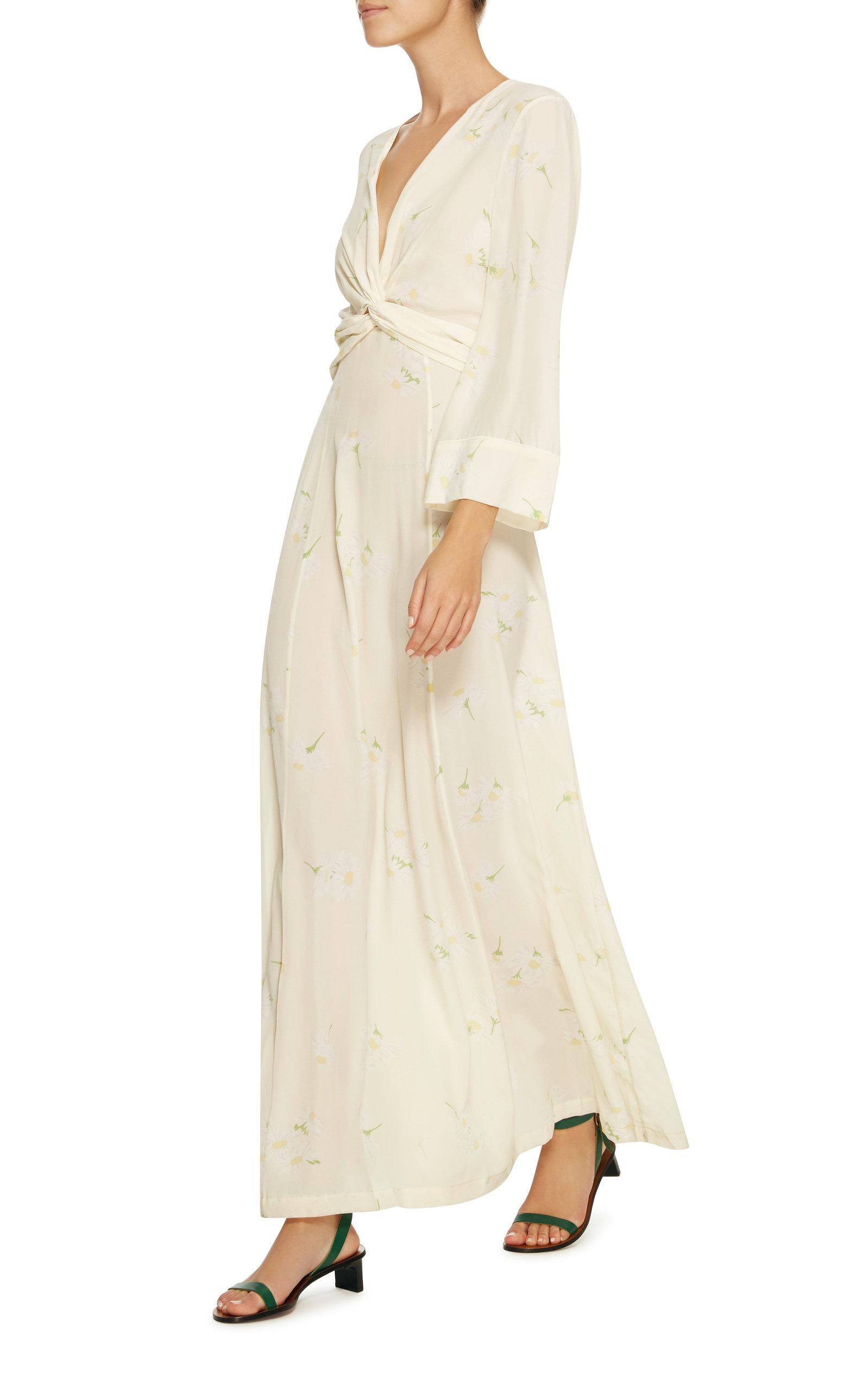 Ganni Nolana Tie Front Floral Silk Maxi Dress in White - Lyst