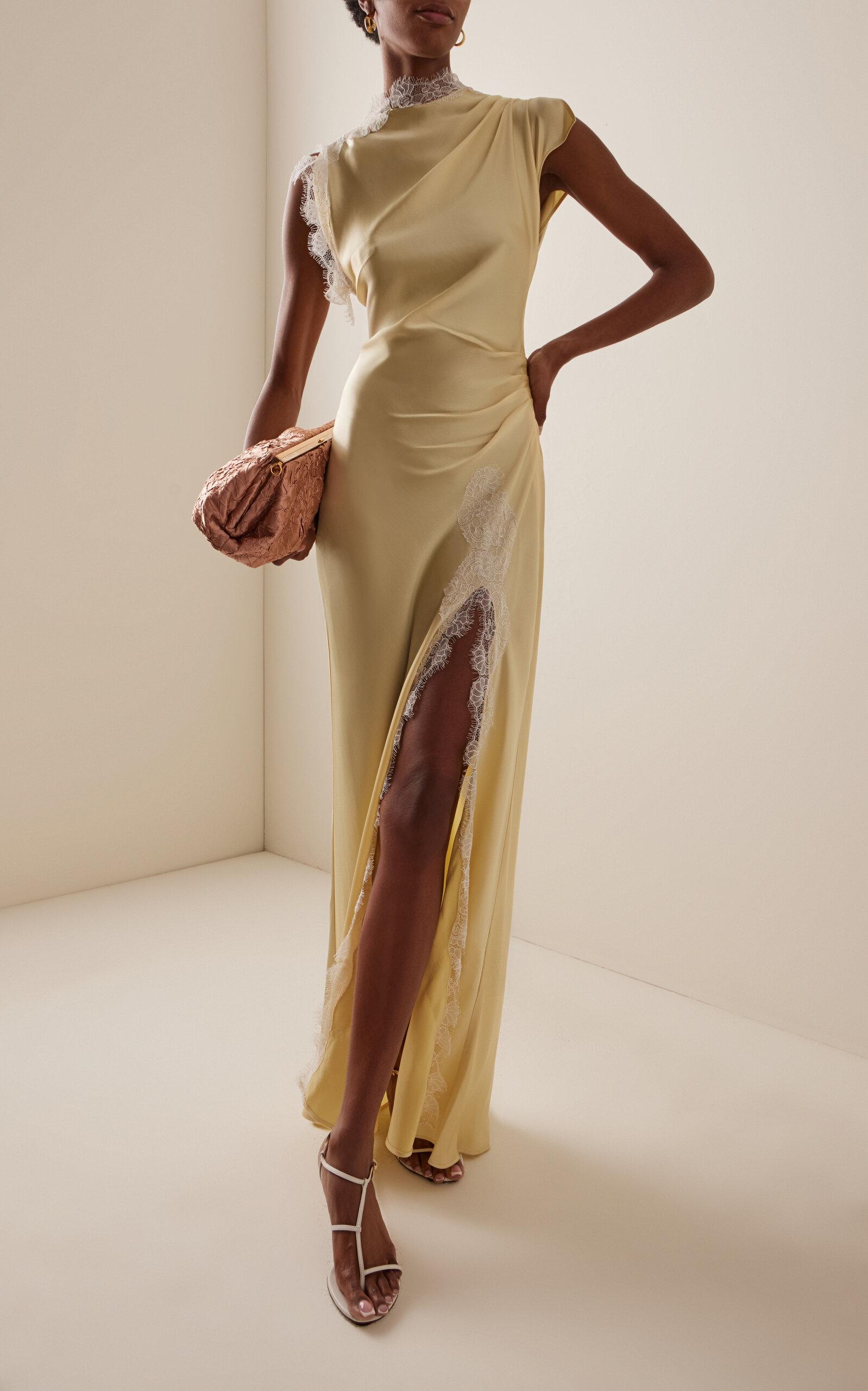 Anna Quan Exclusive Martha Lace-trimmed Satin Maxi Dress in Metallic | Lyst  Canada