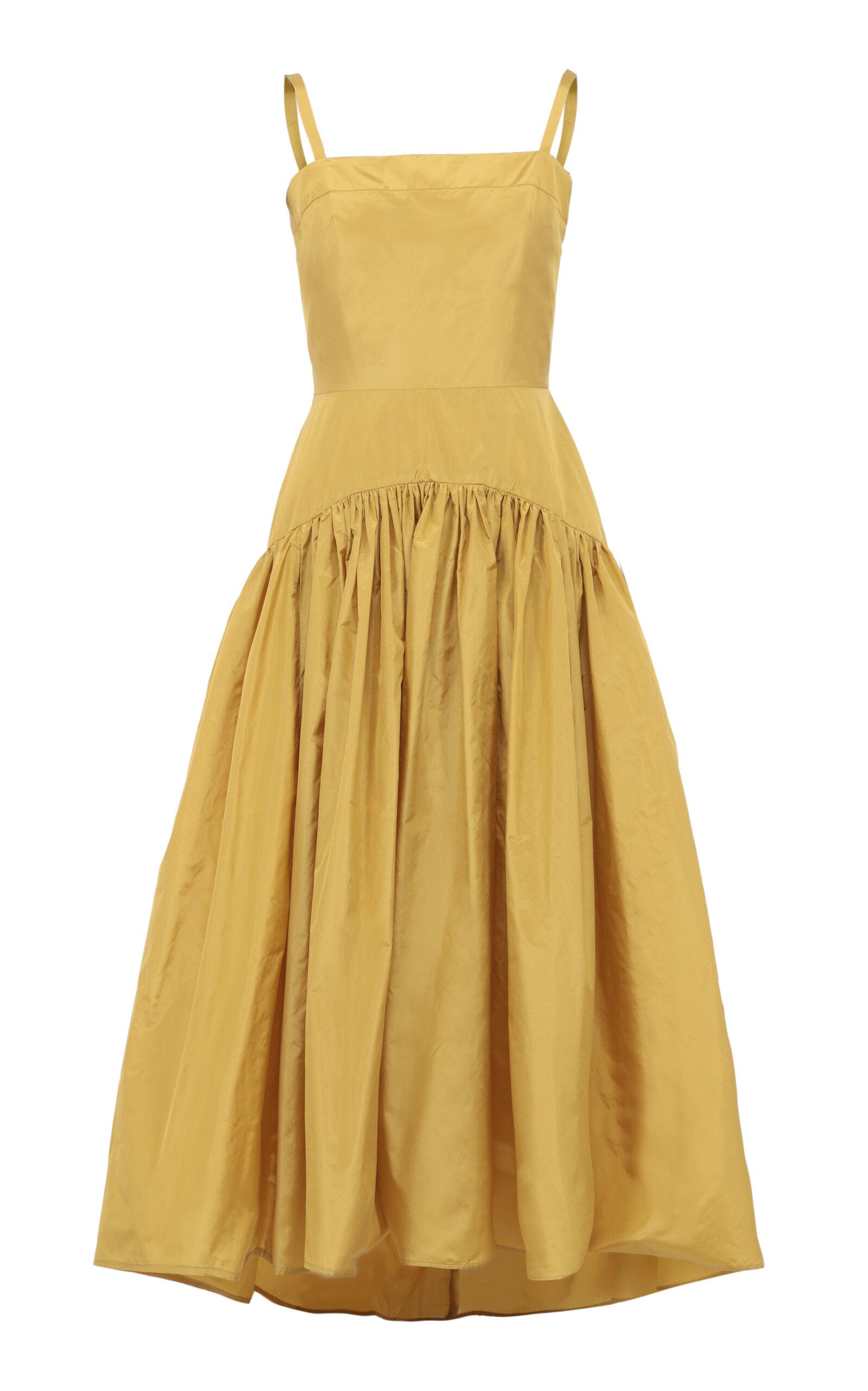 Martin Grant Gathered Drop-waist Silk Midi Dress in Yellow | Lyst Martin Grant Gathered Drop-waist Silk Midi Dress in Yellow | Lyst