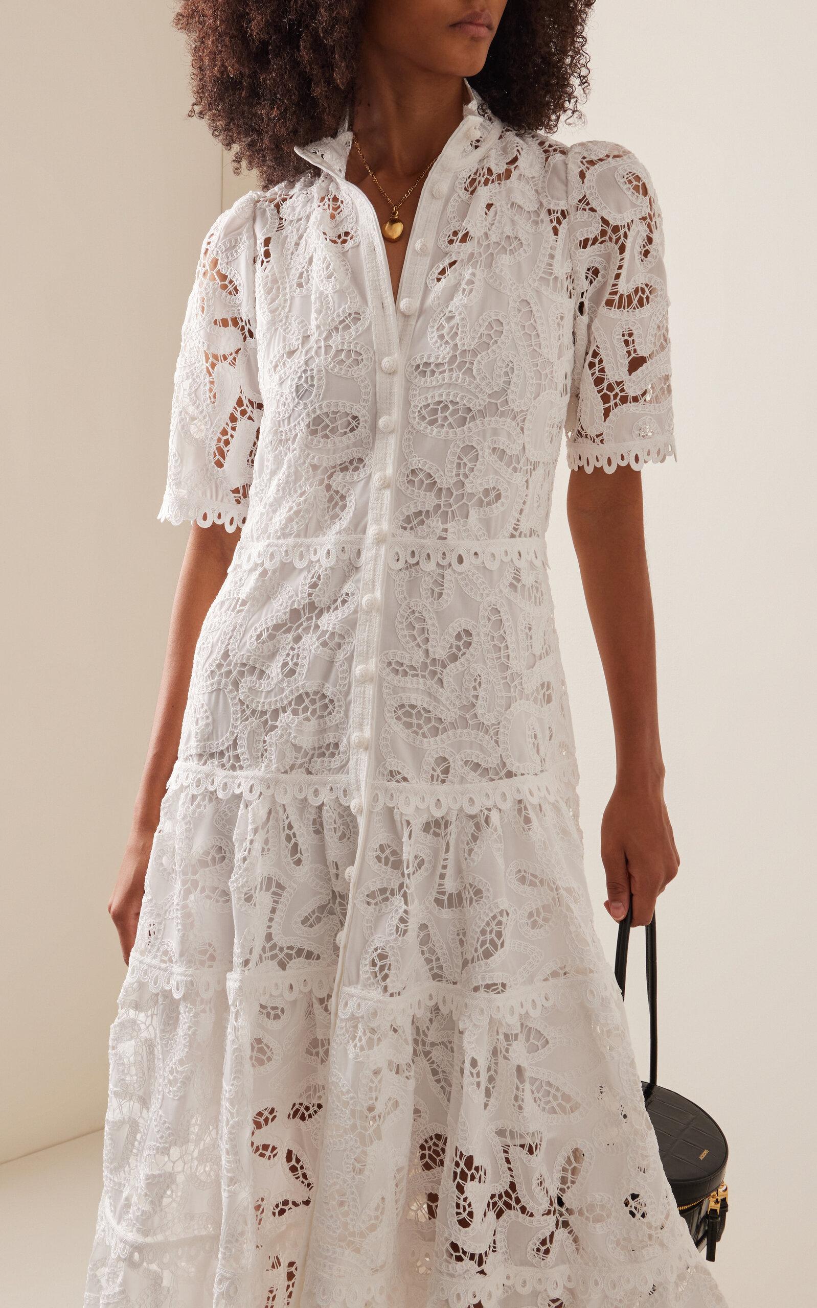 Alexis Ledina Lace Broderie Midi Dress in White | Lyst