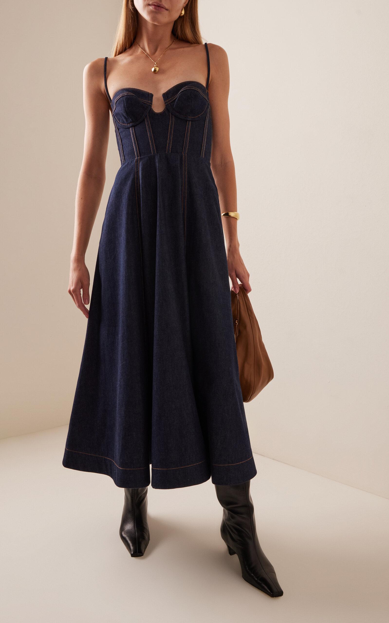 Zimmermann Crush Denim Corset Midi Dress in Black | Lyst Canada Zimmermann Crush Denim Corset Midi Dress in Black | Lyst Canada