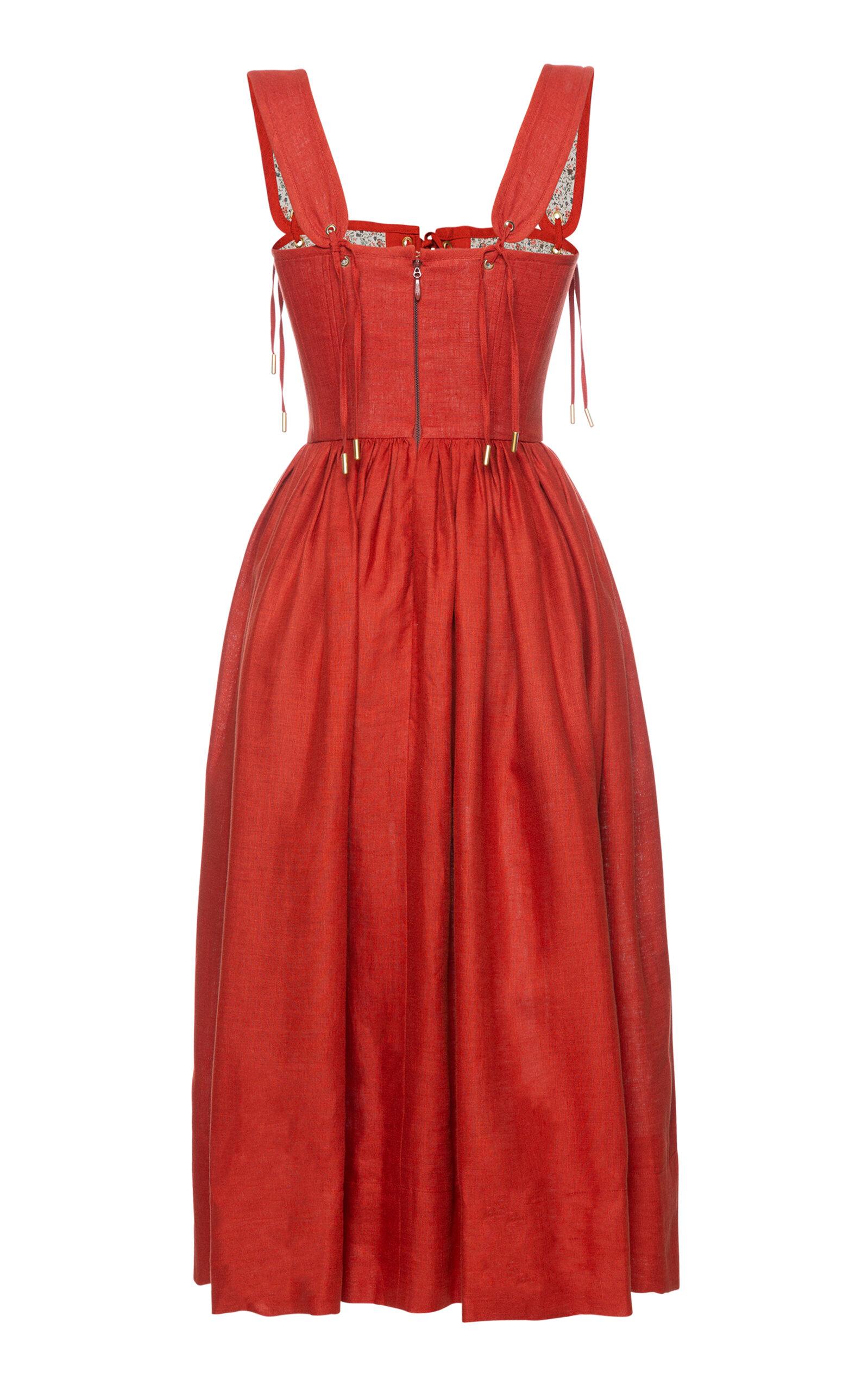 Lena Hoschek Giuseppina Corset Cotton Midi Dress in Red Lyst UK