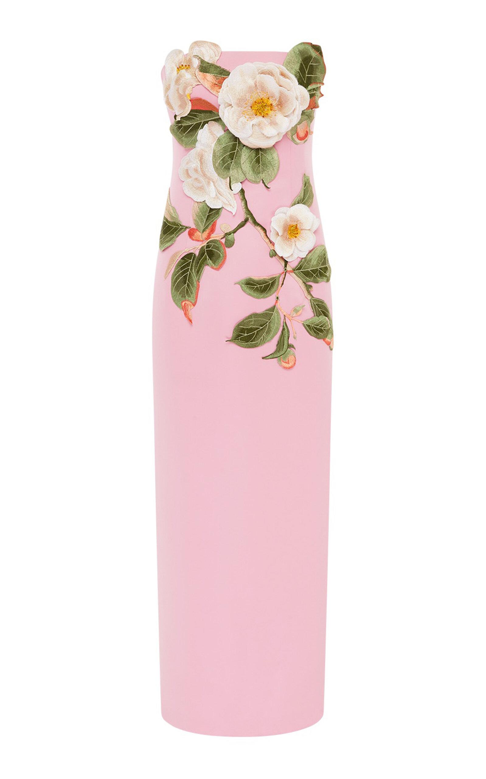 LEO LIN Rayna Appliqud Camelia-Print Bustier Maxi Dress in Pink | Lyst