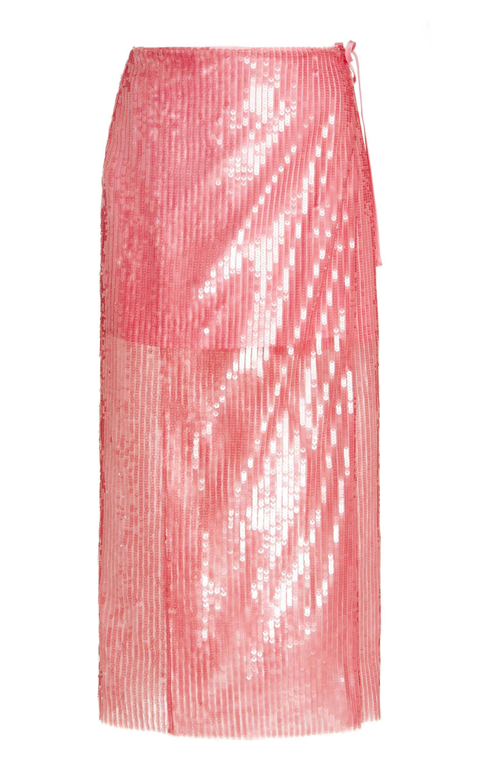 ROTATE BIRGER CHRISTENSEN Adia Sequin Midi Skirt in Pink