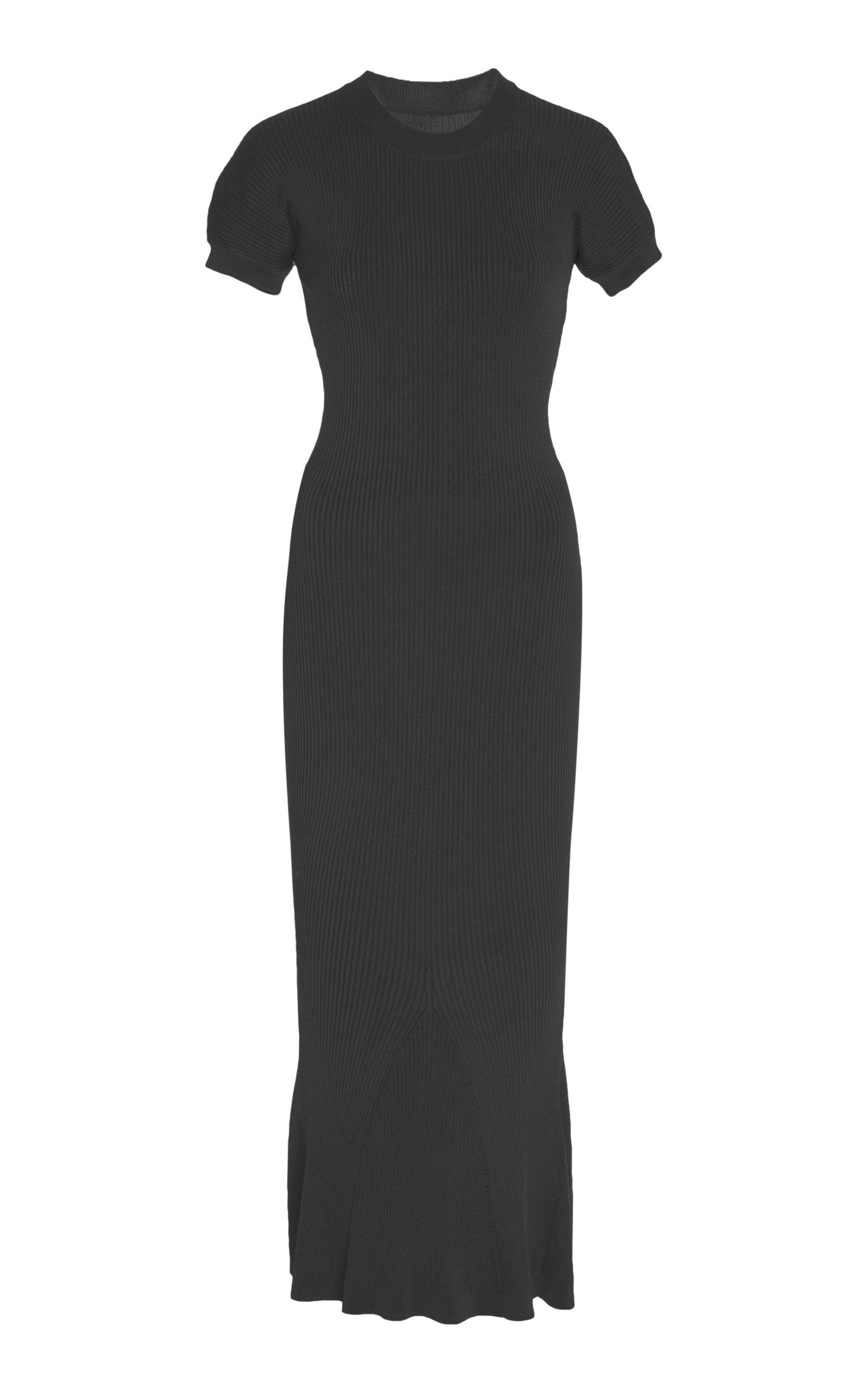 fitted black midi dress