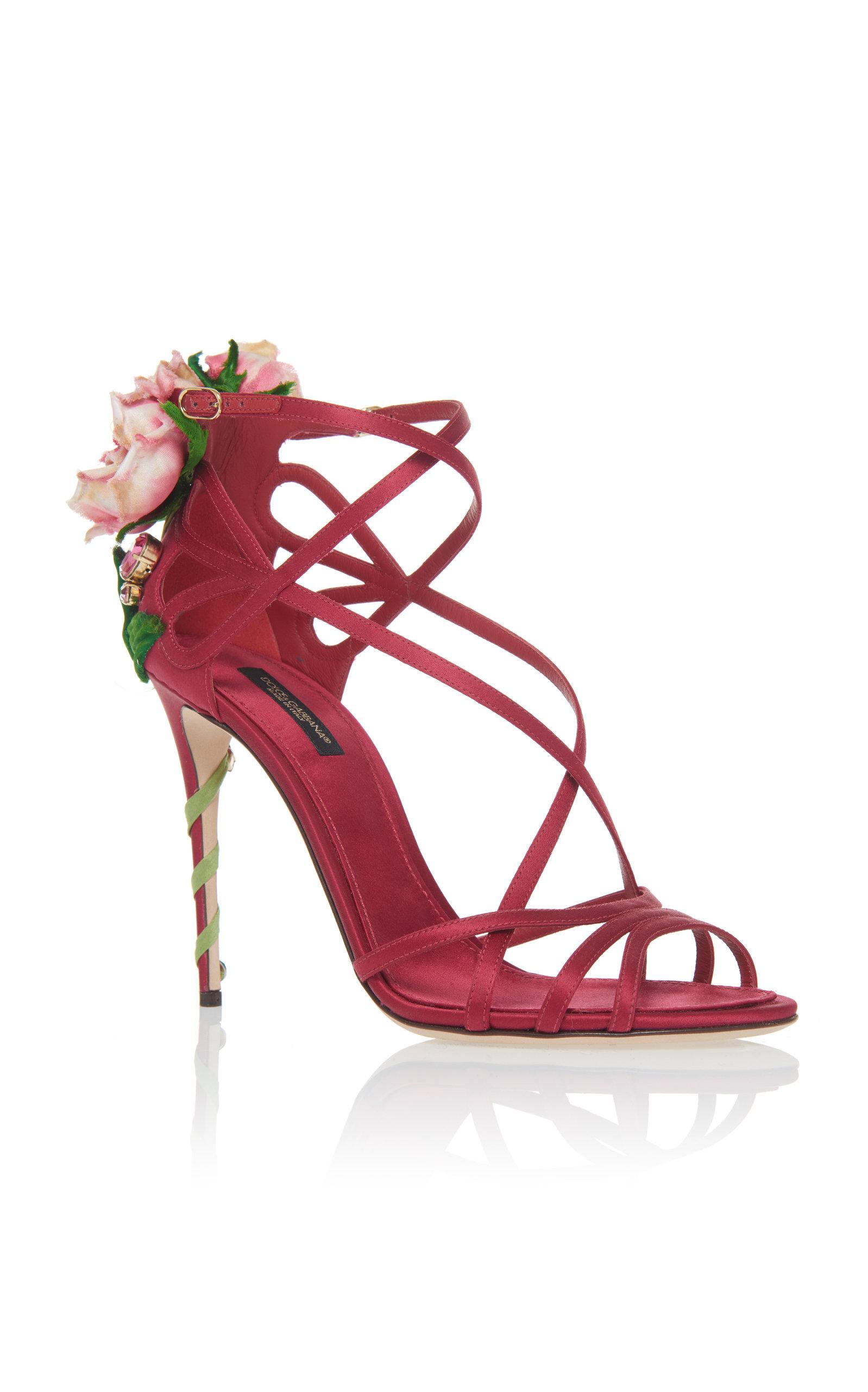 Dolce & Gabbana Satin Keira Rose Jewelled Sandals in Red - Lyst