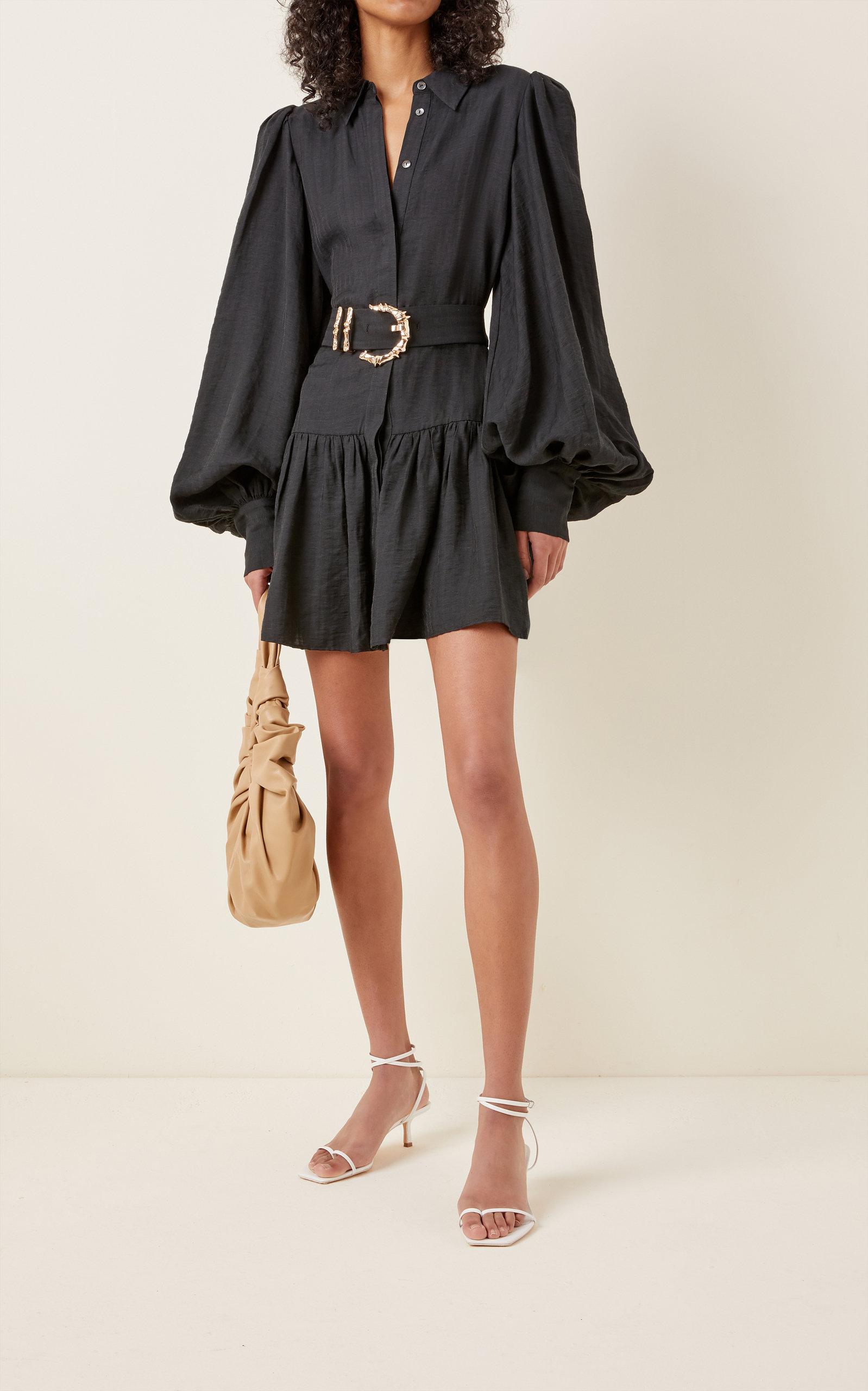 Acler Sherwood Puff-sleeve Crepe Mini Shirt Dress in Black | Lyst