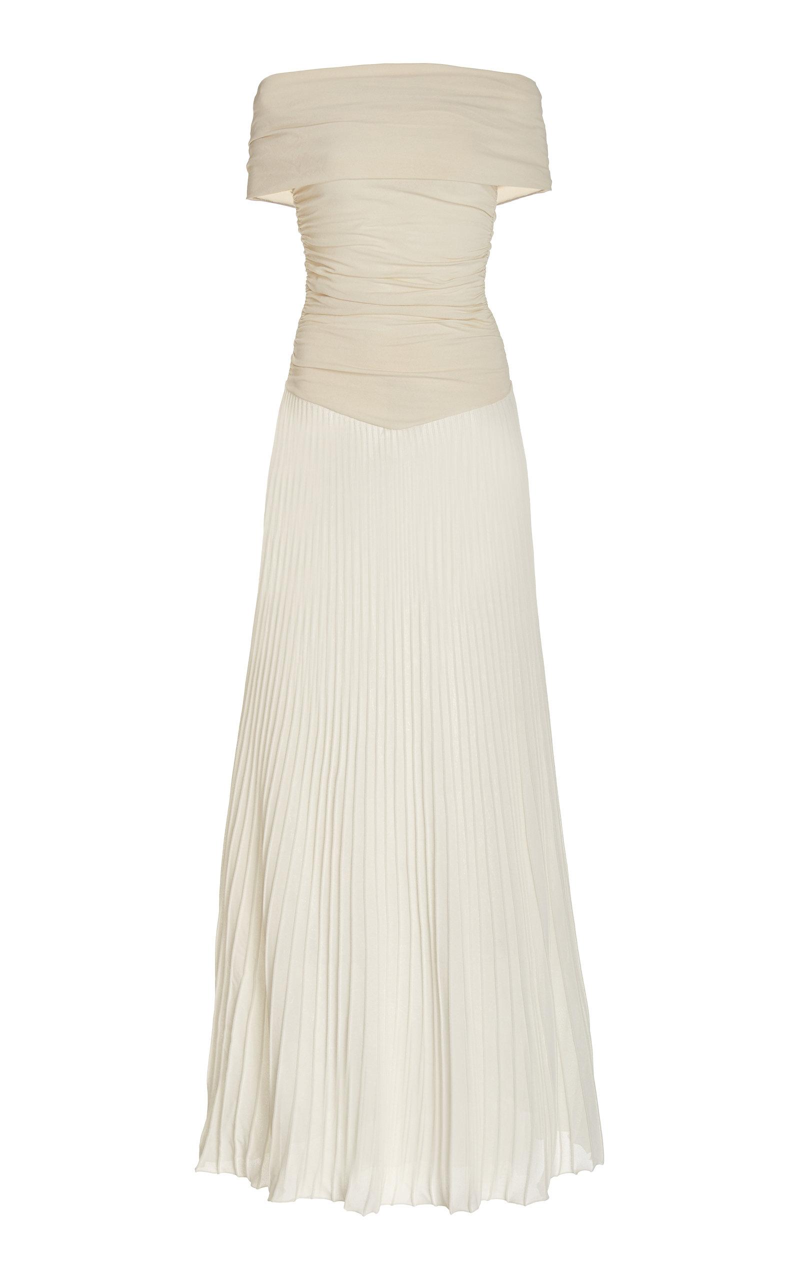 KHAITE Marca Plisse-trimmed Jersey Off-the-shoulder Maxi Dress in White |  Lyst