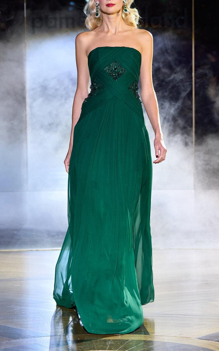 Pamella Roland Embellished Tulle & Chiffon Gown in Green | Lyst