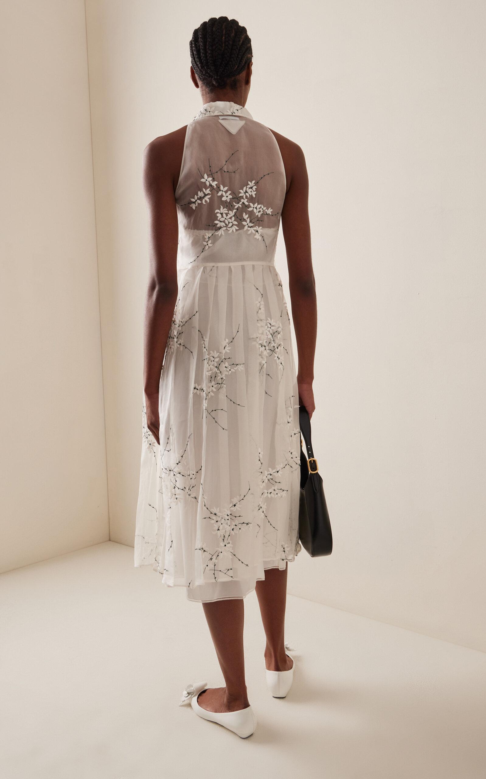 Prada Embroidered Silk-cotton Midi Shirt Dress in White | Lyst