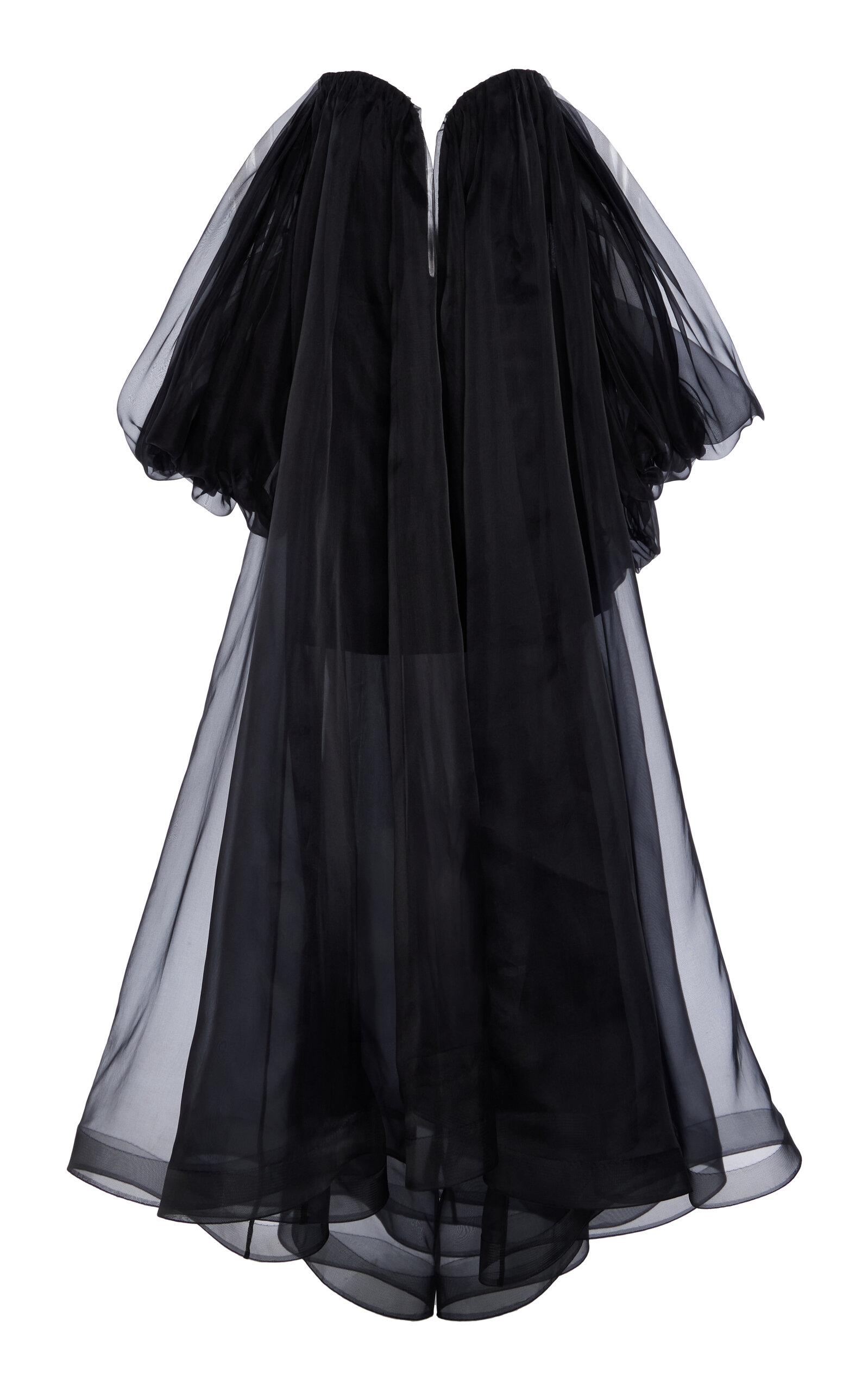 sachin and babi light blue dress Zimmermann Exclusive Crush Off-The-Shoulder Silk-Chiffon Maxi Dress in Black
