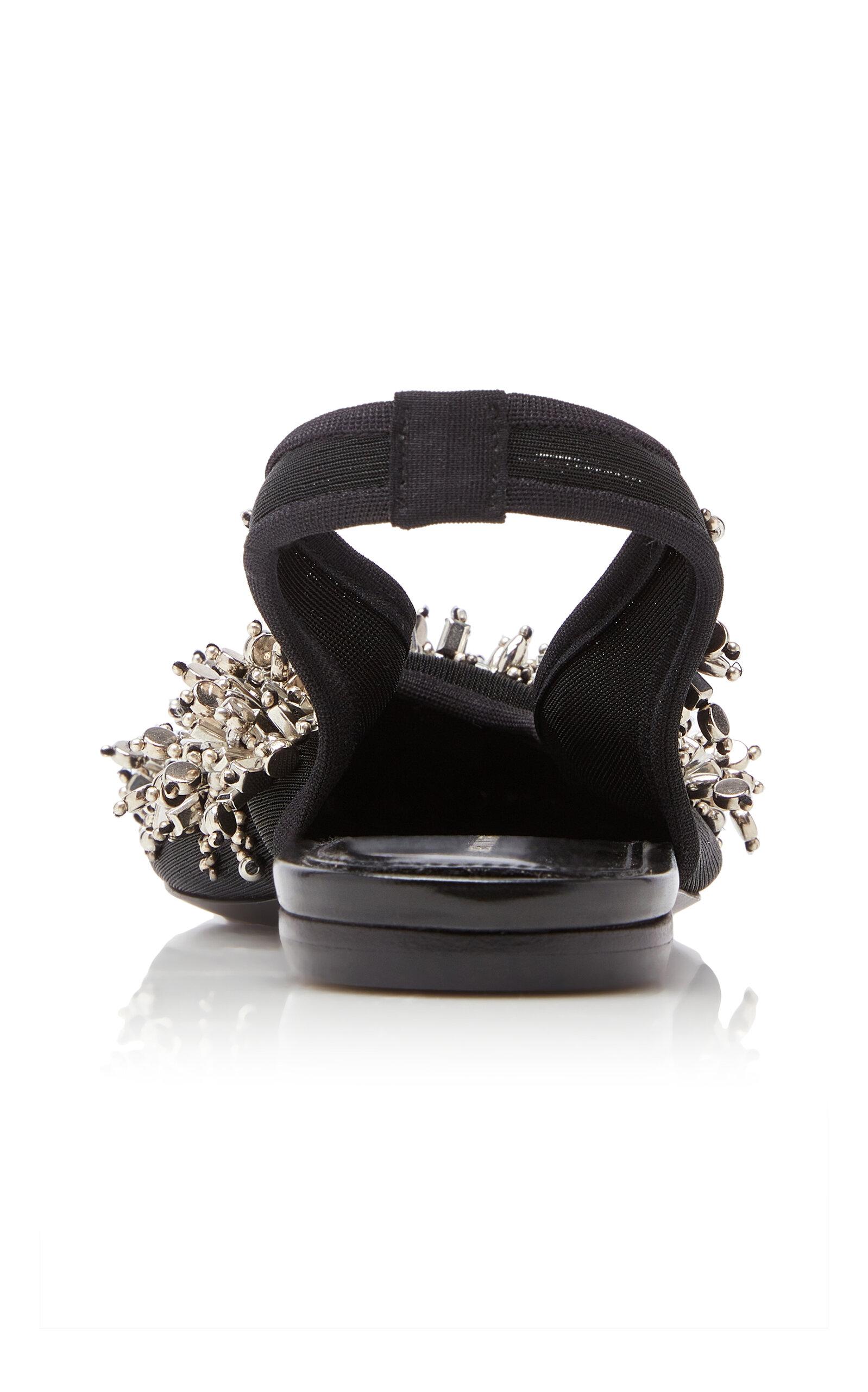 Dries Van Noten Embroidered Mesh Slingback Flats in Black