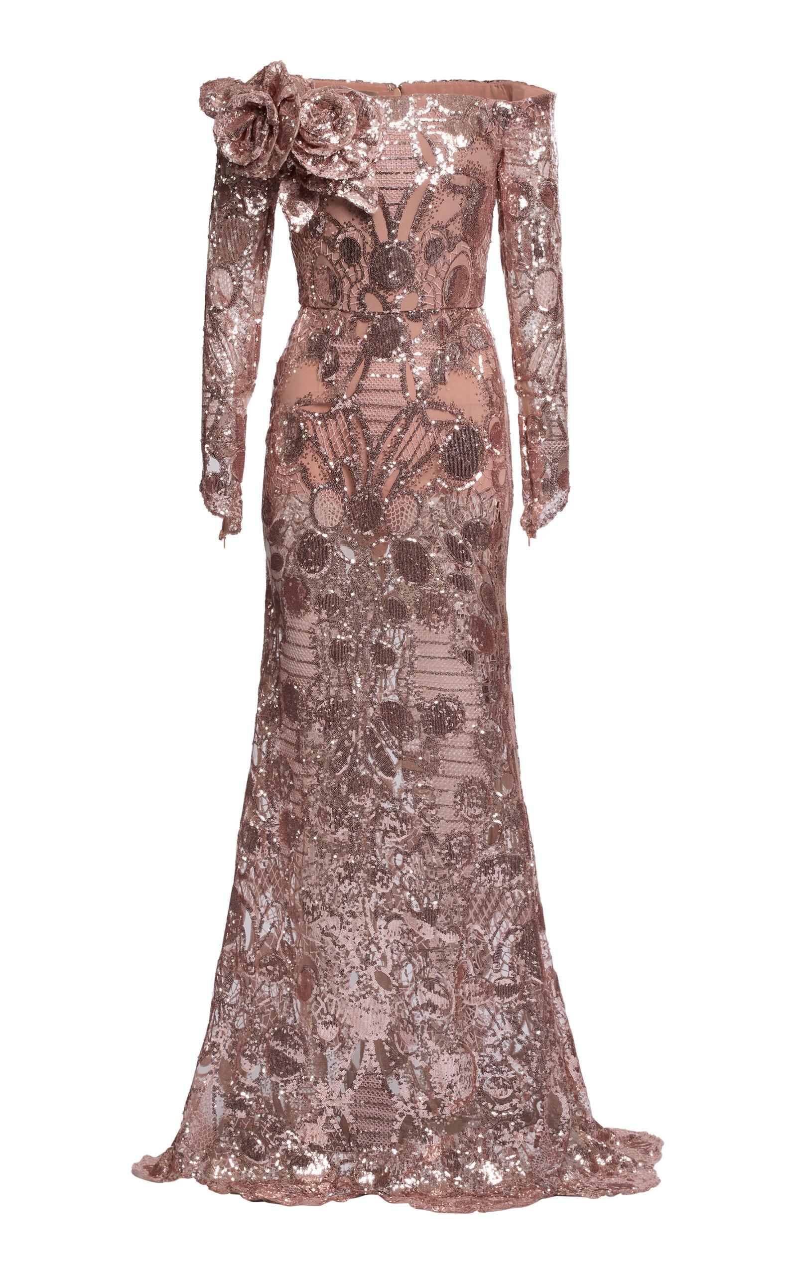 Elie Saab Tulle Embroidered Off-the-shoulder Maxi Dress in