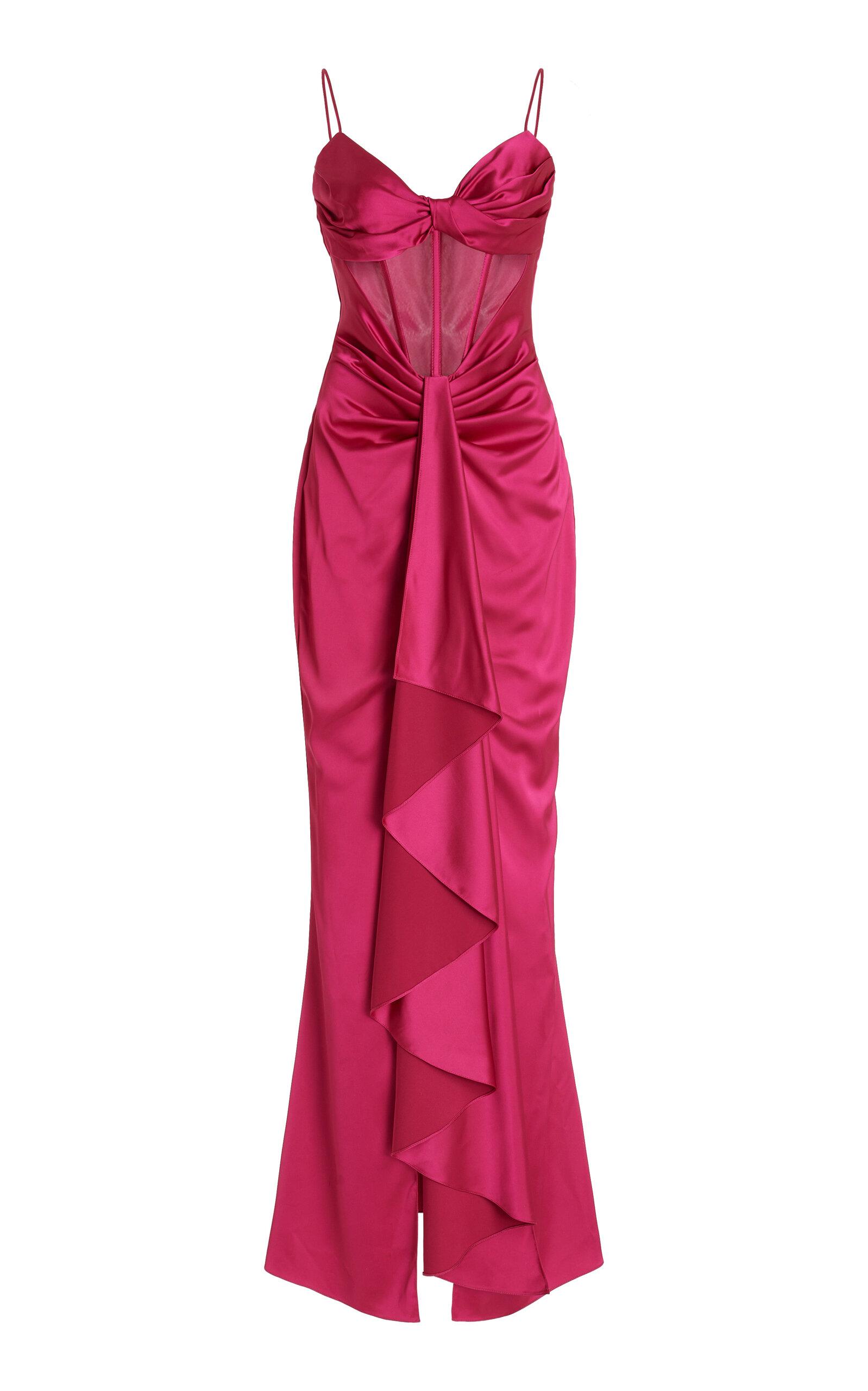 Rasario Corseted Satin Maxi Dress in Red | Lyst