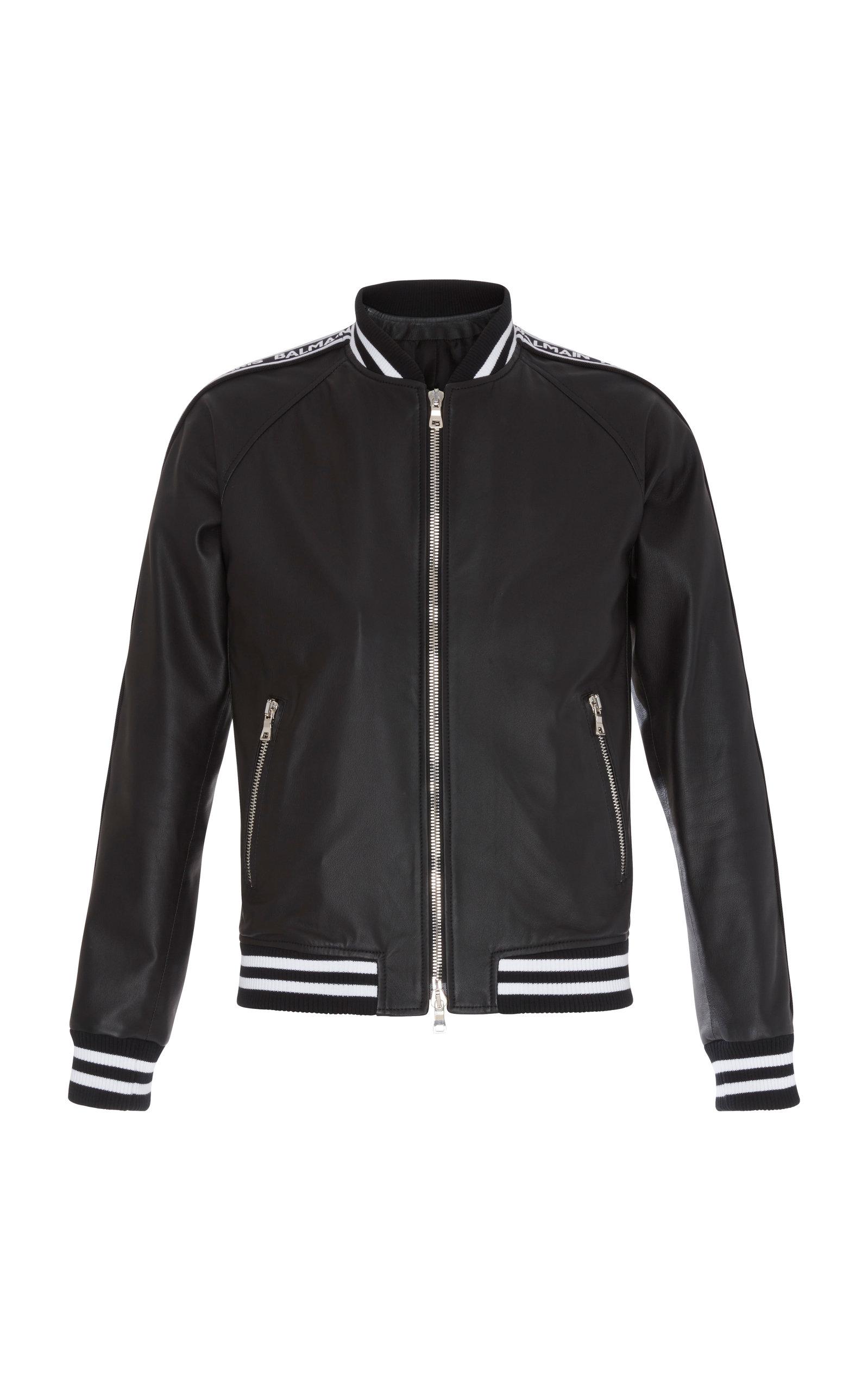 1*4様 90s vintage BALMAIN leather bomber Balmain Paris Logo Beaded Embellished Stain Bomber Jacket