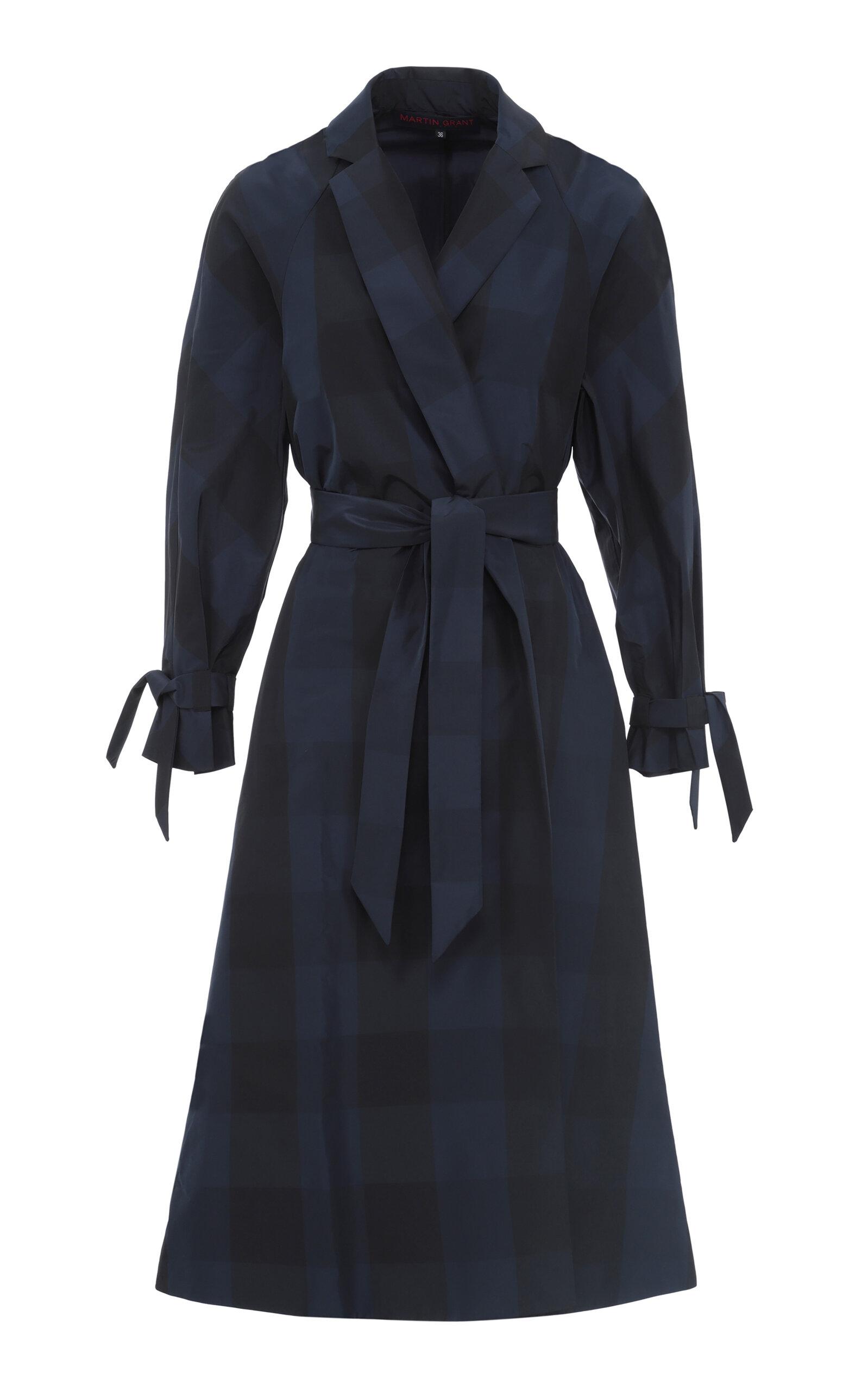 Martin Grant Checked Wrap Trench Coat in Blue | Lyst