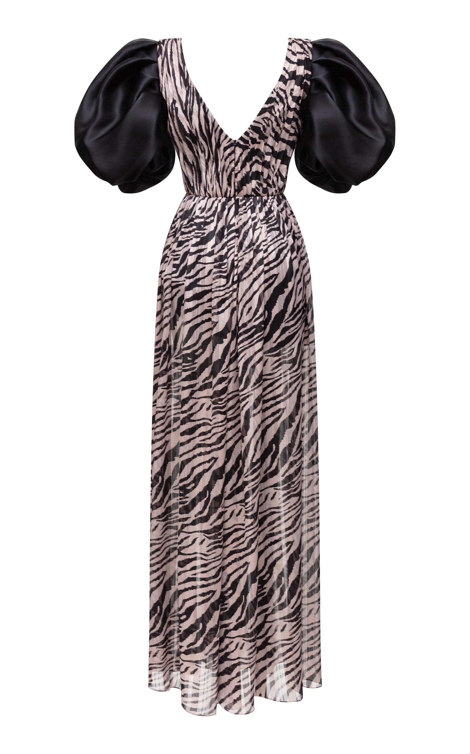 Rasario Puff-sleeve Zebra-print Chiffon Maxi Dress - Lyst