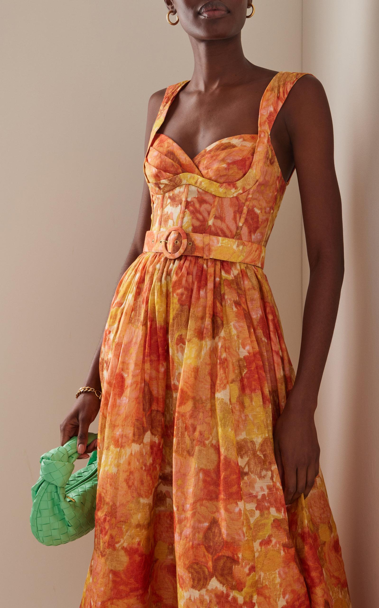 Zimmermann High Tide Linen-silk Midi Dress in Orange | Lyst
