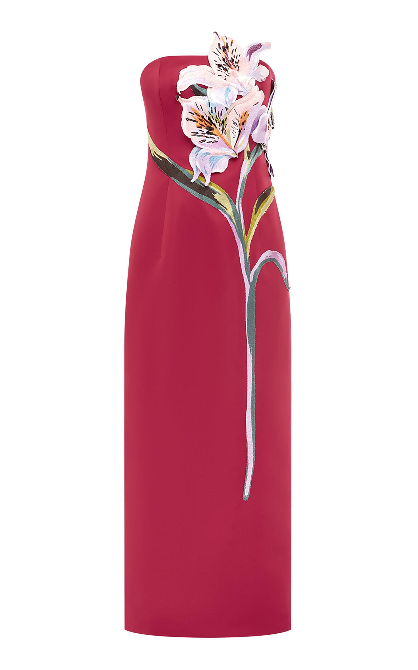 LEO LIN Rayna Floral-Appliqud Crepe Maxi Dress in Red | Lyst UK
