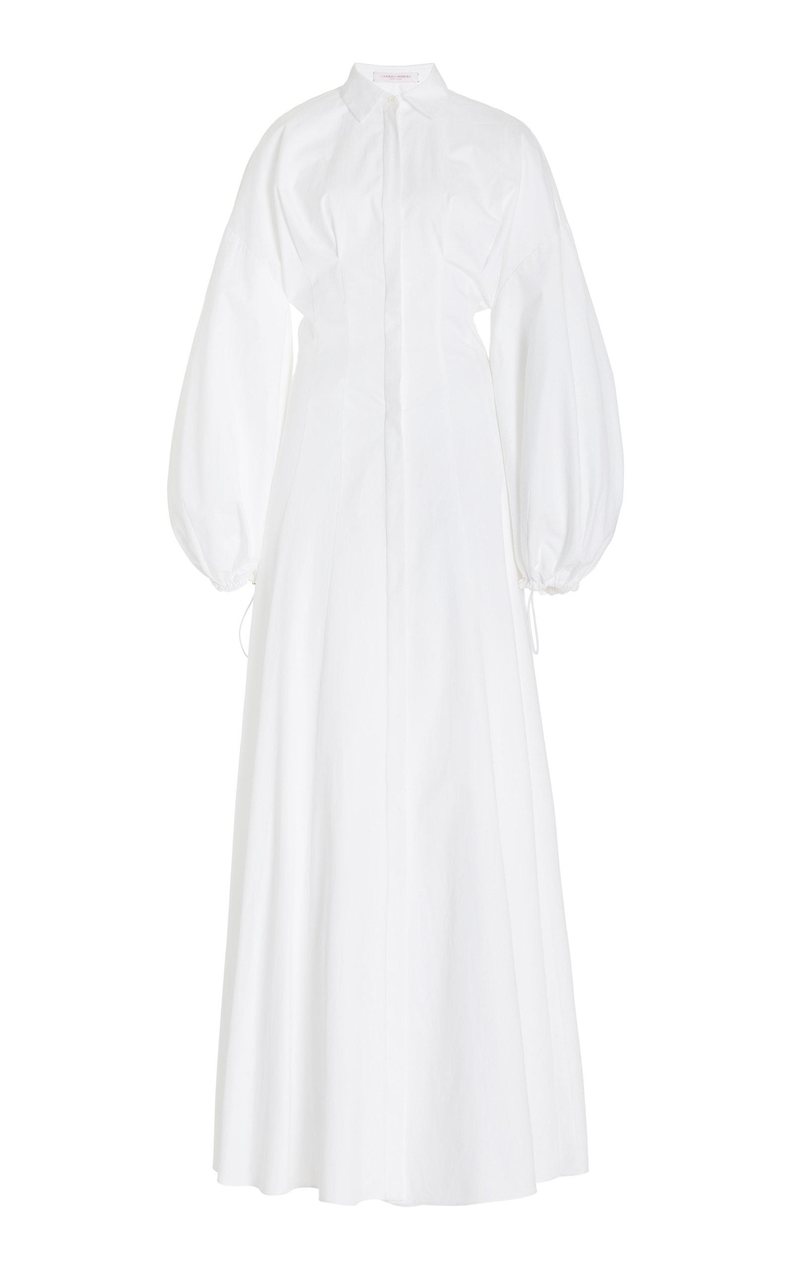 Carolina Herrera Collared Cotton Gown in White | Lyst