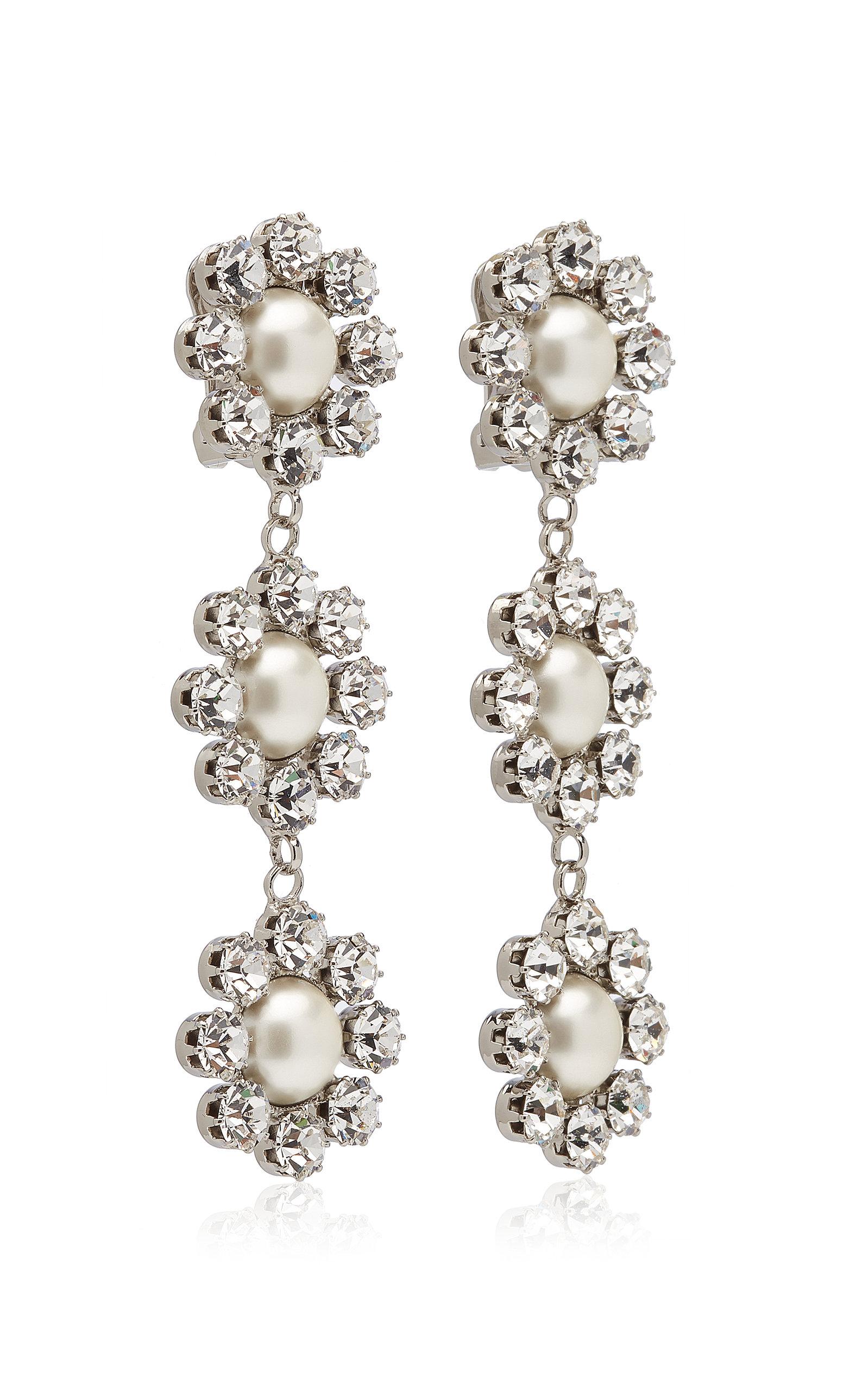 Alessandra Rich Long Daisy Crystal And Pearl-embellished Silver-tone  Earrings in Metallic - Lyst