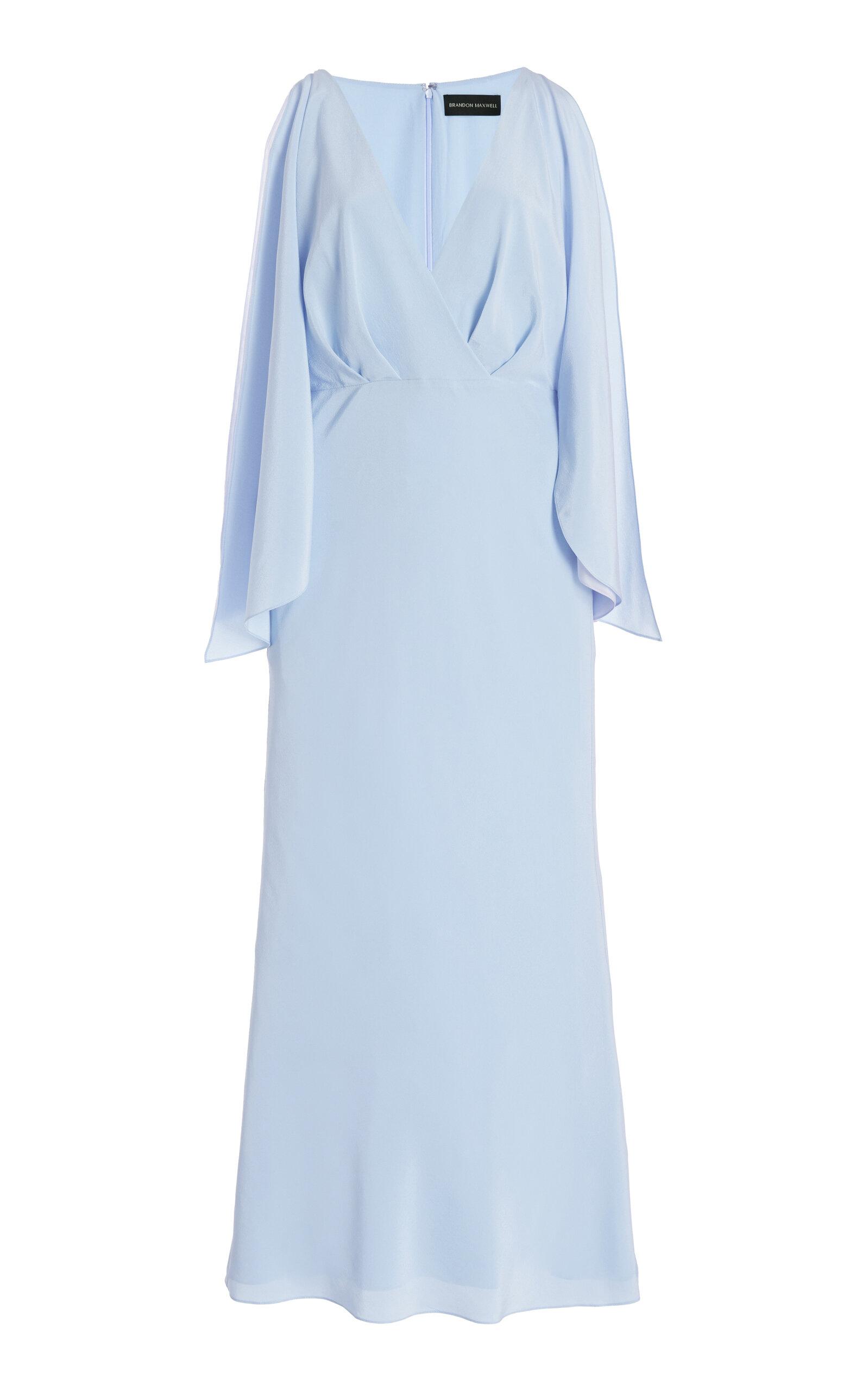 Brandon Maxwell The Camille Gathered Silk Crepe De Chine Maxi Dress in Blue