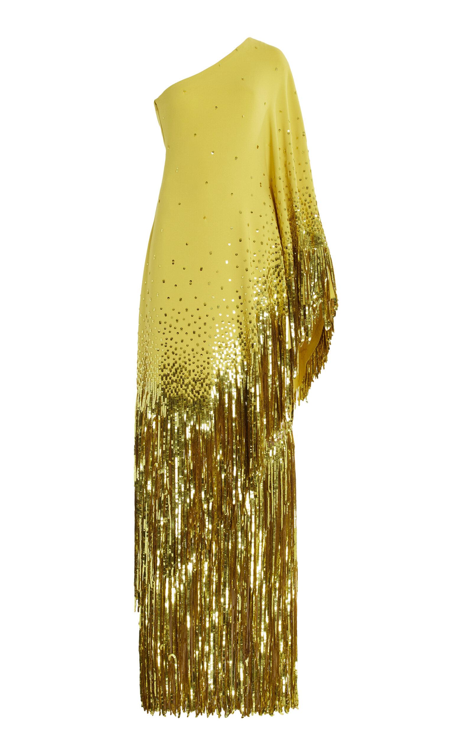 Oscar de la Renta One-shoulder Sequined Gown in Yellow | Lyst Oscar de la Renta One-shoulder Sequined Gown in Yellow | Lyst