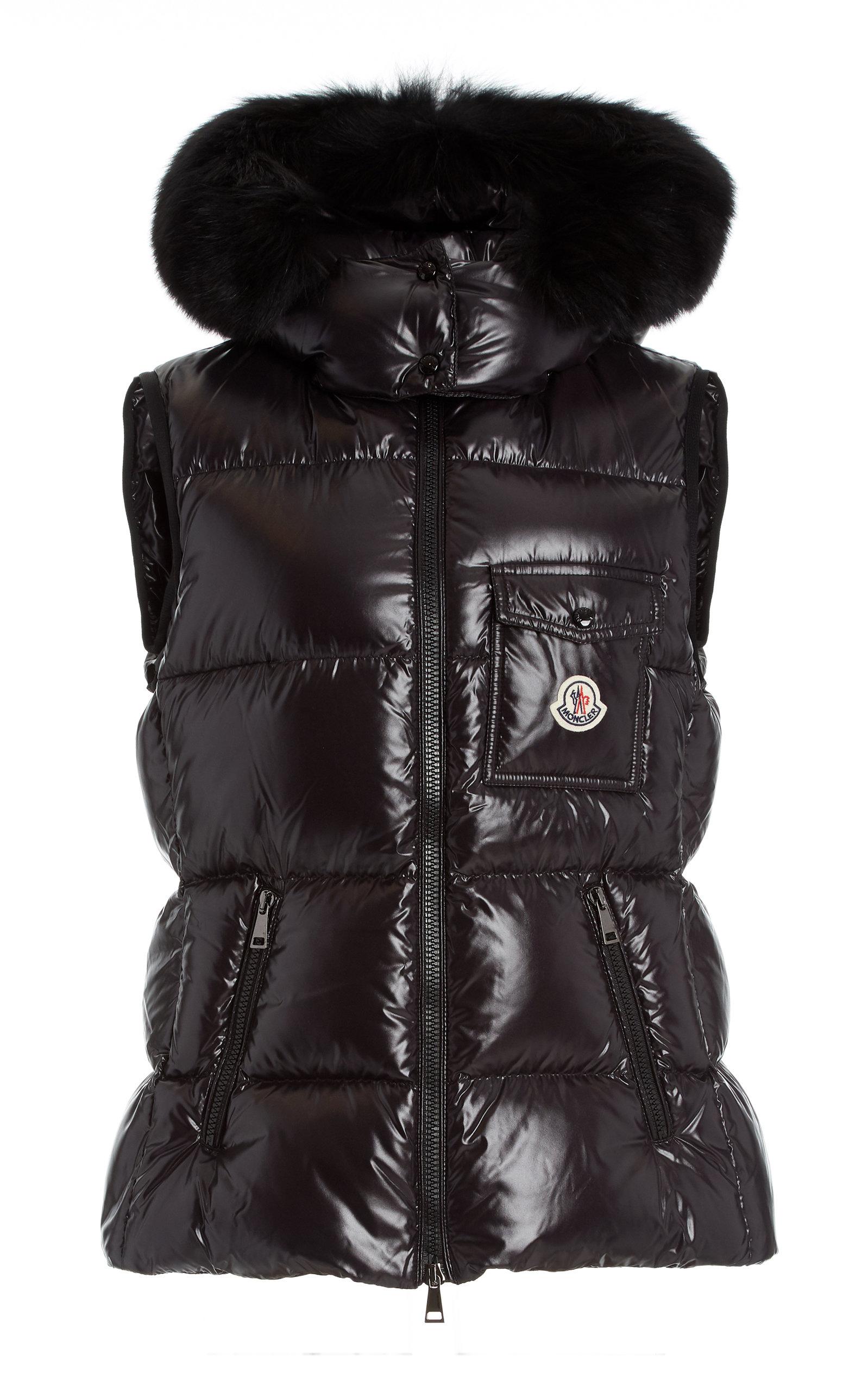 Moncler Synthetic Balabio Fur-trimmed Down Puffer Vest in Black - Lyst