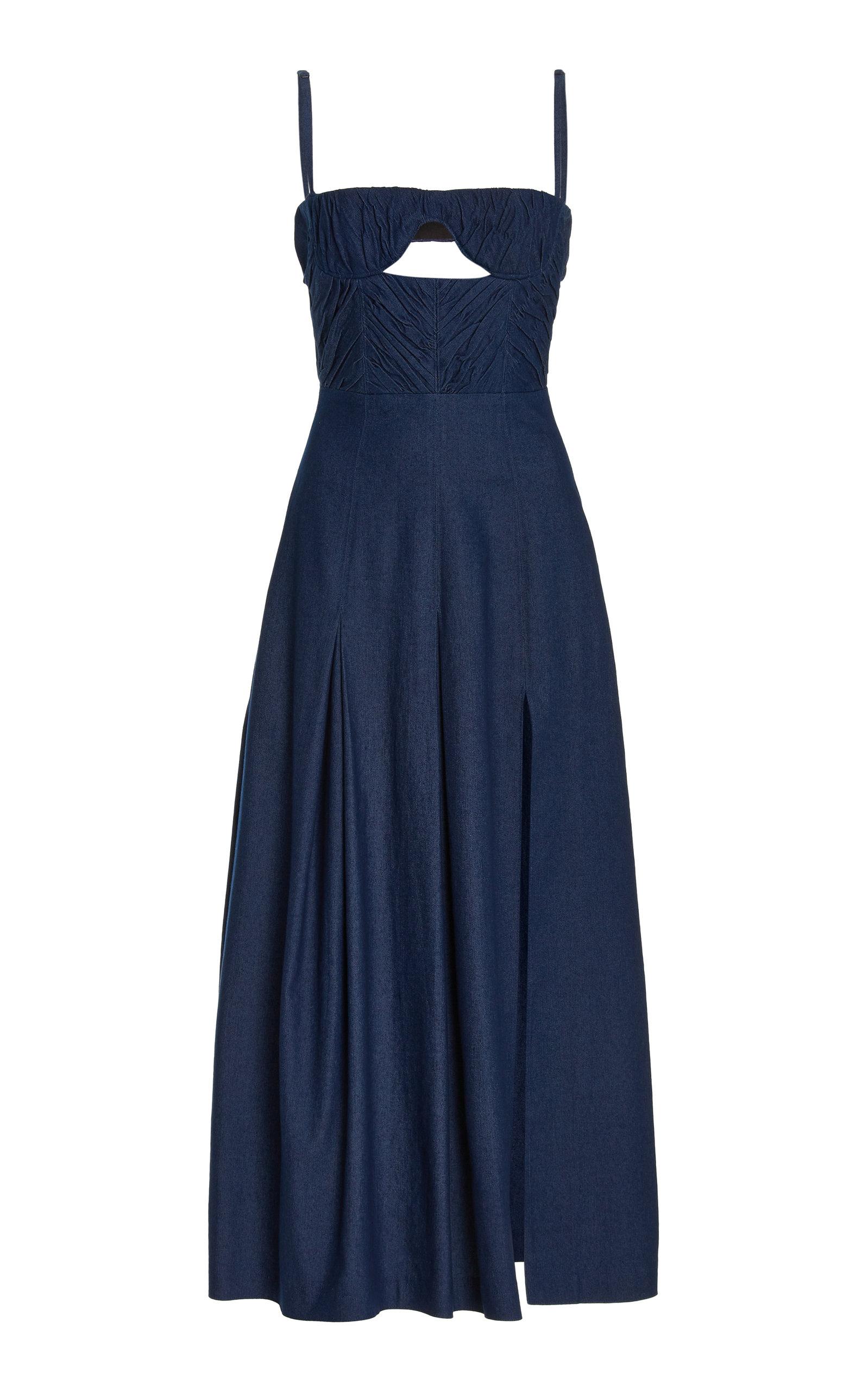 Carolina Herrera Bustier Stretch Denim Midi Dress in Blue | Lyst