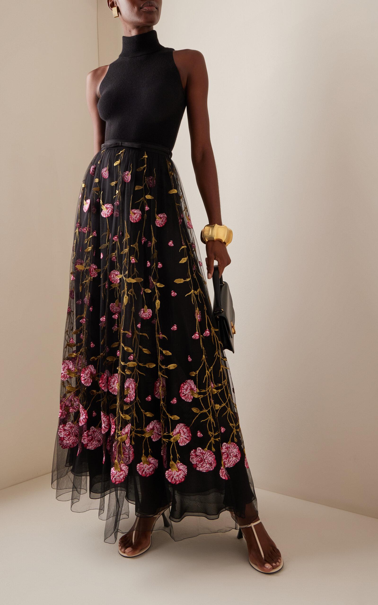 Women's Midi Length Skirt 3D Layered Floral Printed Elastic Waist Tulle  Midi Skirts(Dark Pink Flower,S) at Amazon Women's Clothing store