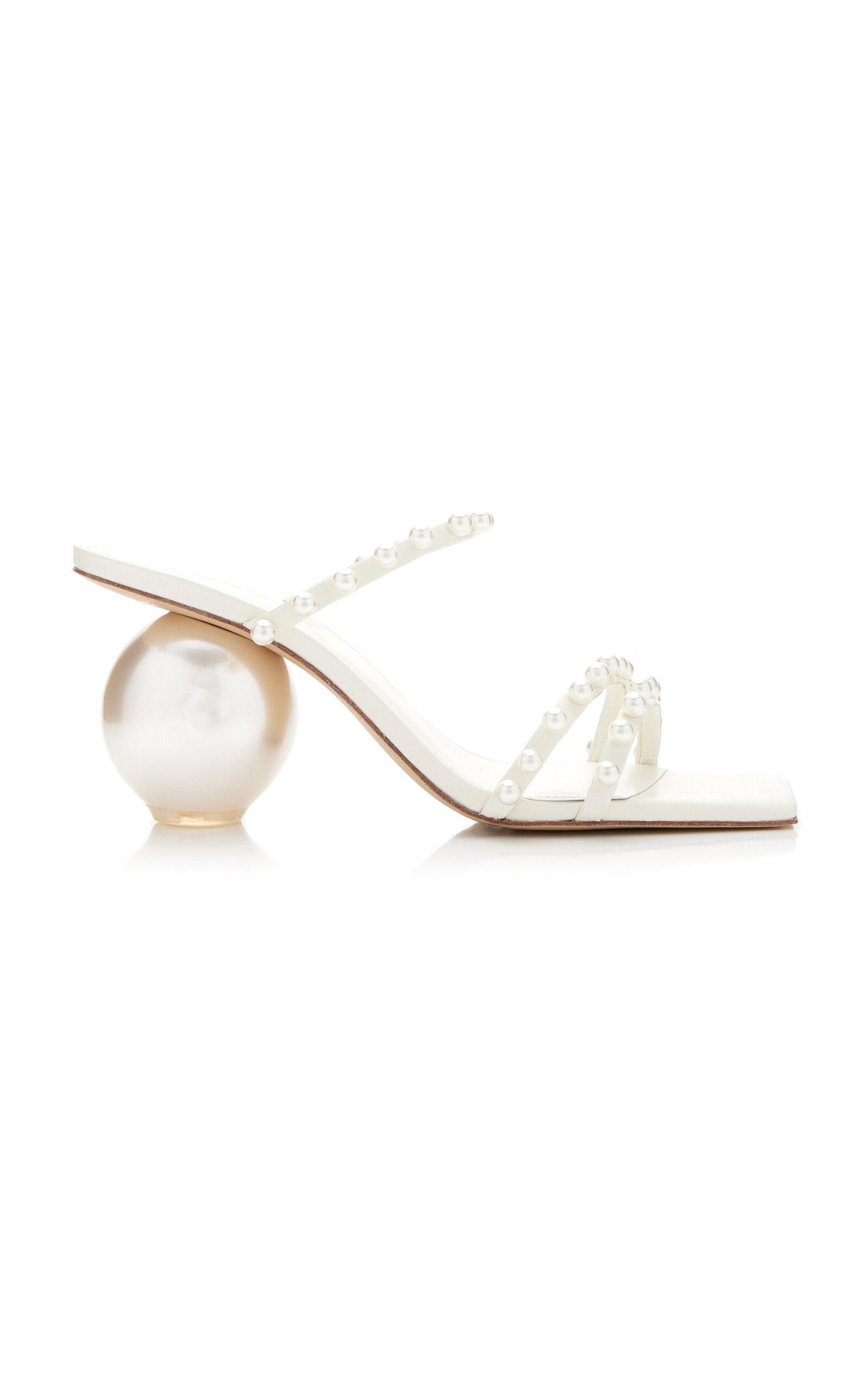 Cult Gaia Ilona Pearl-embellished Leather Sandals in White | Lyst