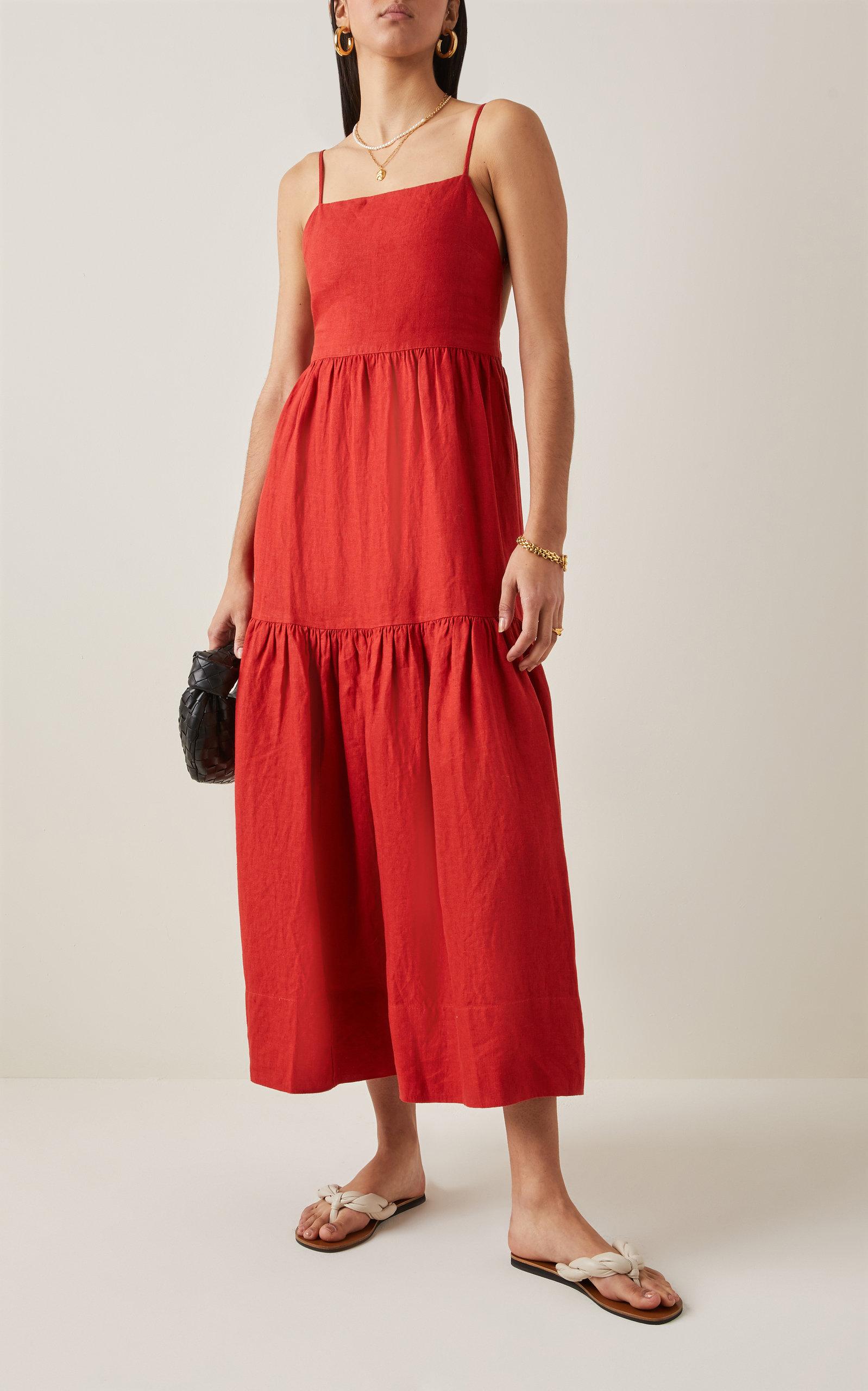 posse elise tiered linen blend maxi dress Buy Posse Red Elise Tiered Maxi Dress in Linen-blend For Women Online